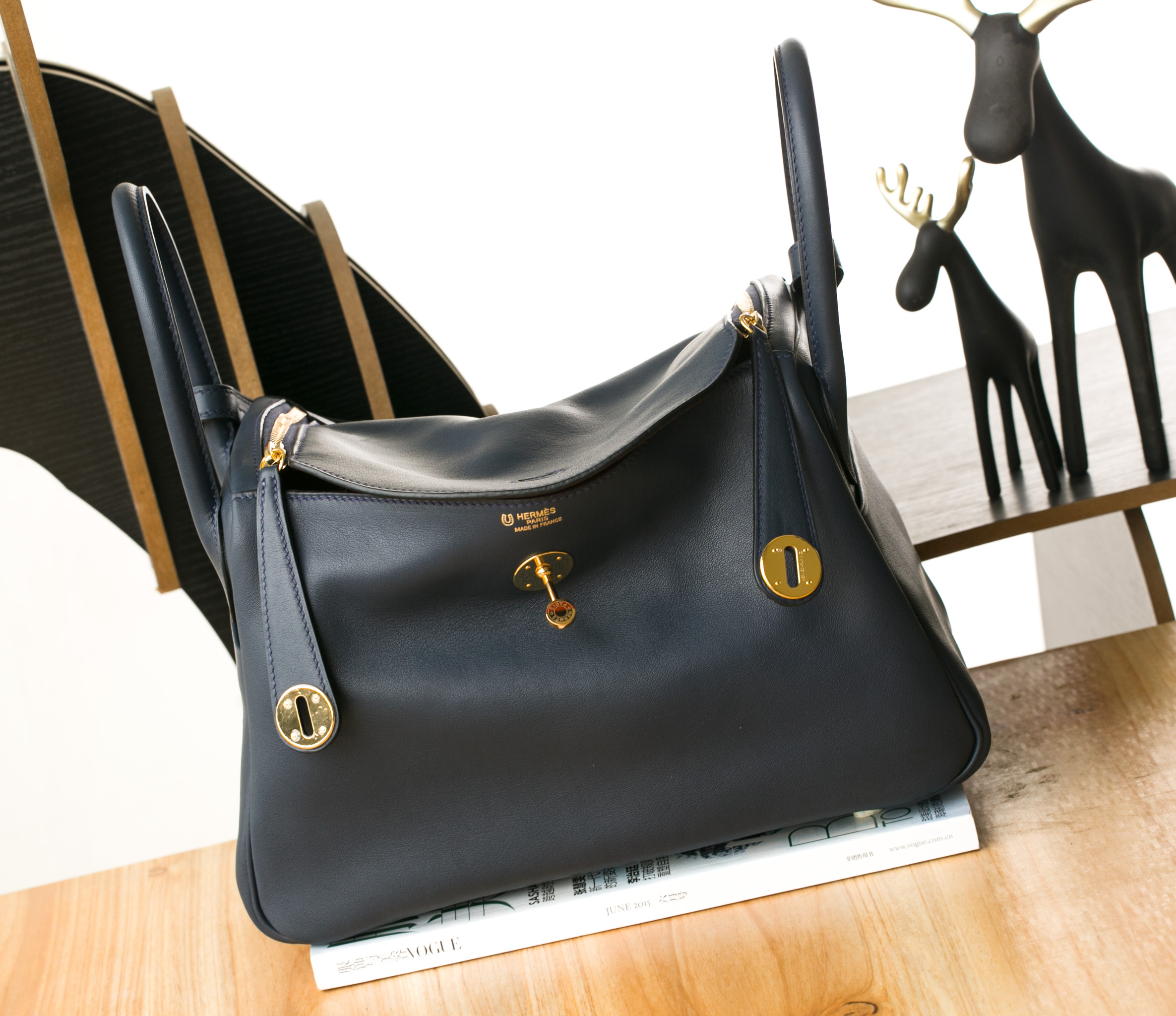 爱马仕琳迪包 Hermes Lindy30cm 午夜蓝拼罂粟橘口Swift牛皮