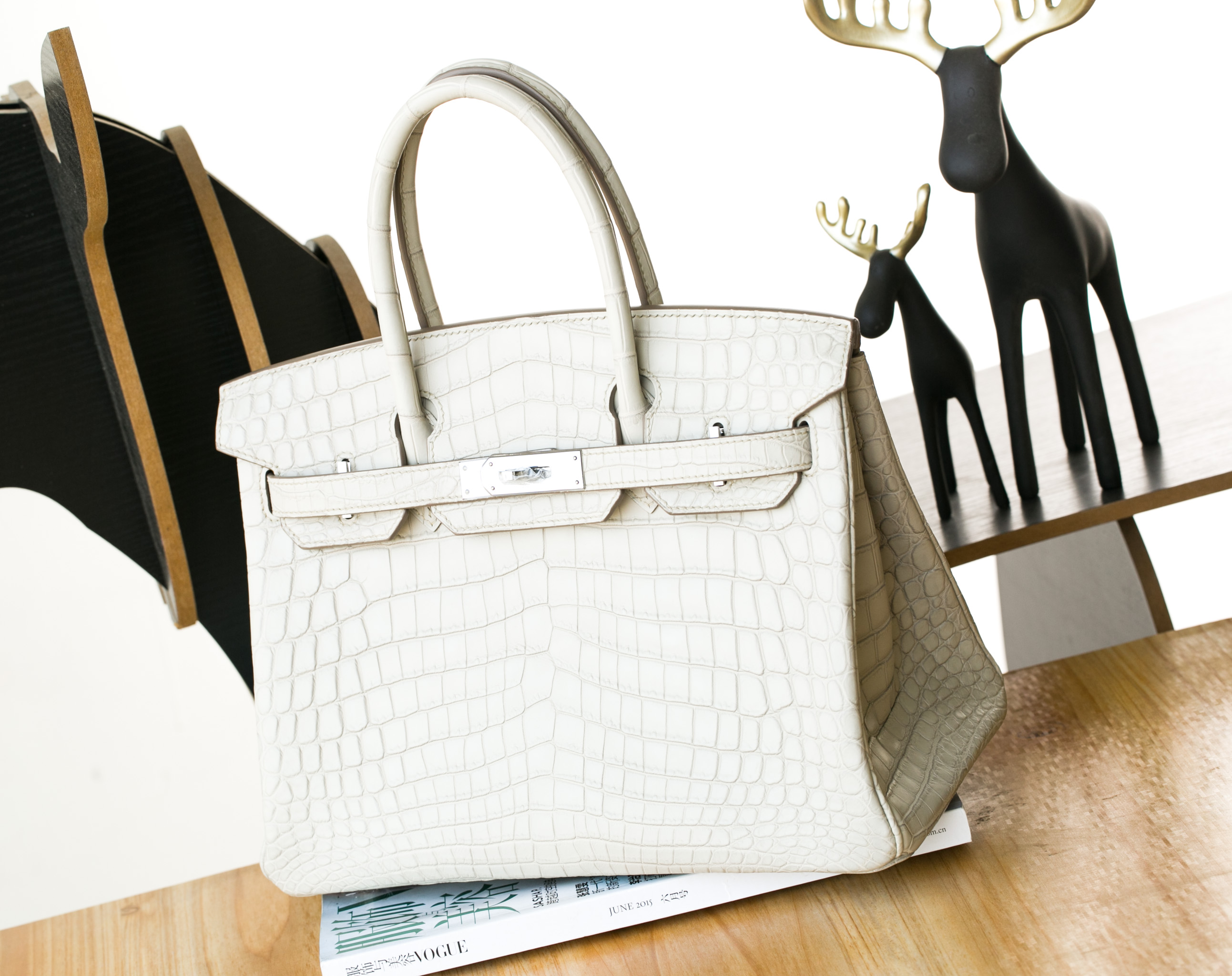 Birkin 30CM 雾面尼罗鳄 8L奶油白 两点 银扣