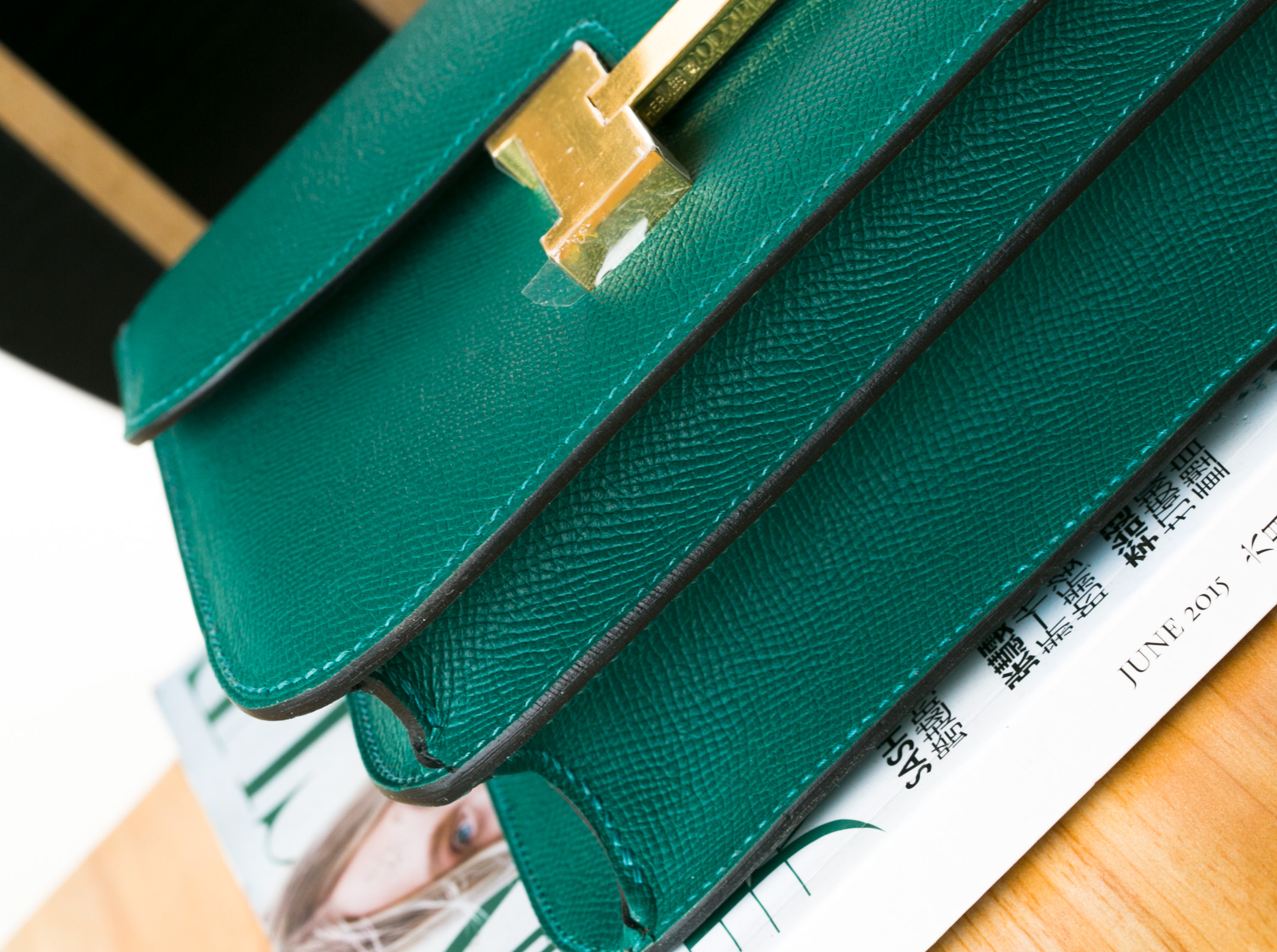 爱马仕康斯坦包价格 Hermes Constance 24cm Z6孔雀绿进口epsom牛皮