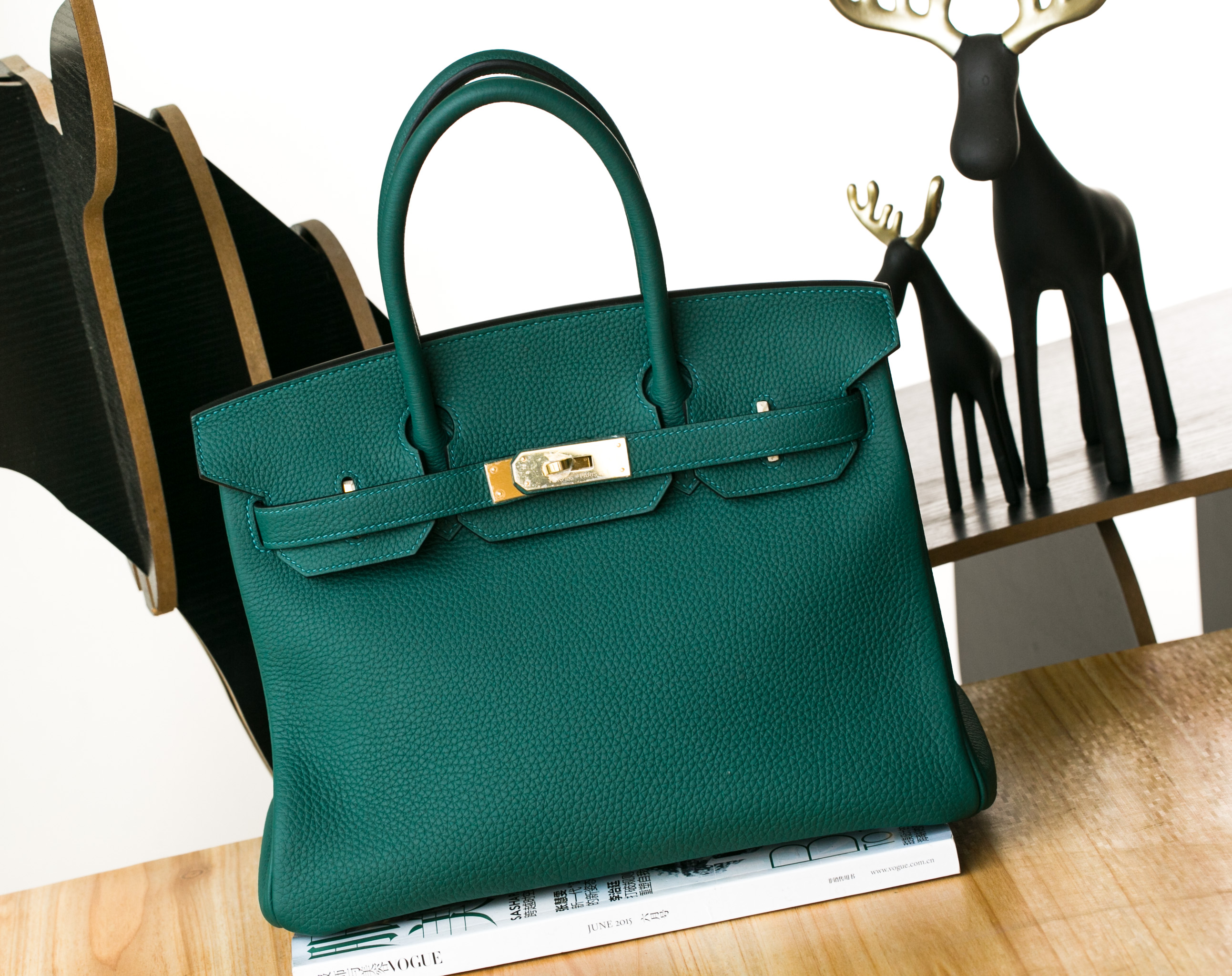 爱马仕女包 Hermes Birkin30cm Z6孔雀绿原厂顶级togo牛皮铂金包