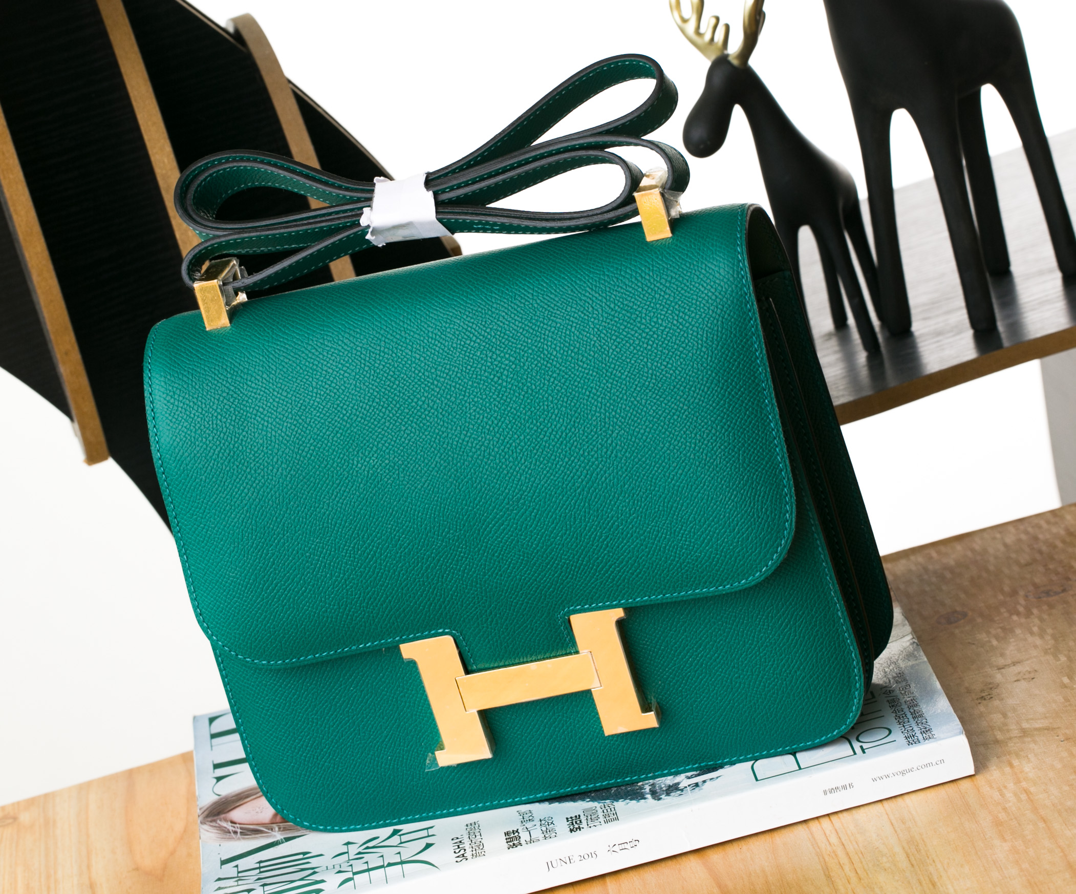 爱马仕康斯坦包价格 Hermes Constance 24cm Z6孔雀绿进口epsom牛皮