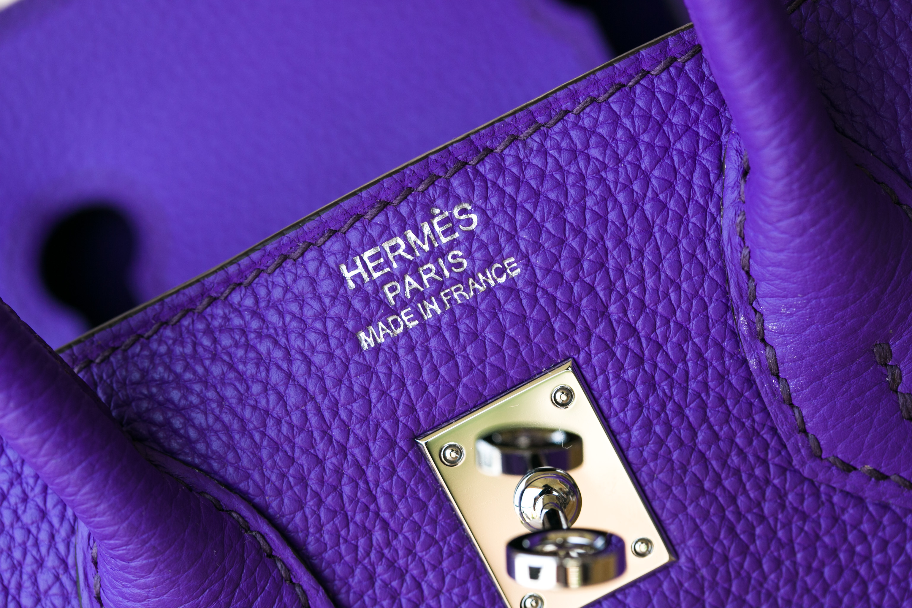 爱马仕包包官网 Hermes Birkin 25cm 5L极度紫原厂togo牛皮 银扣