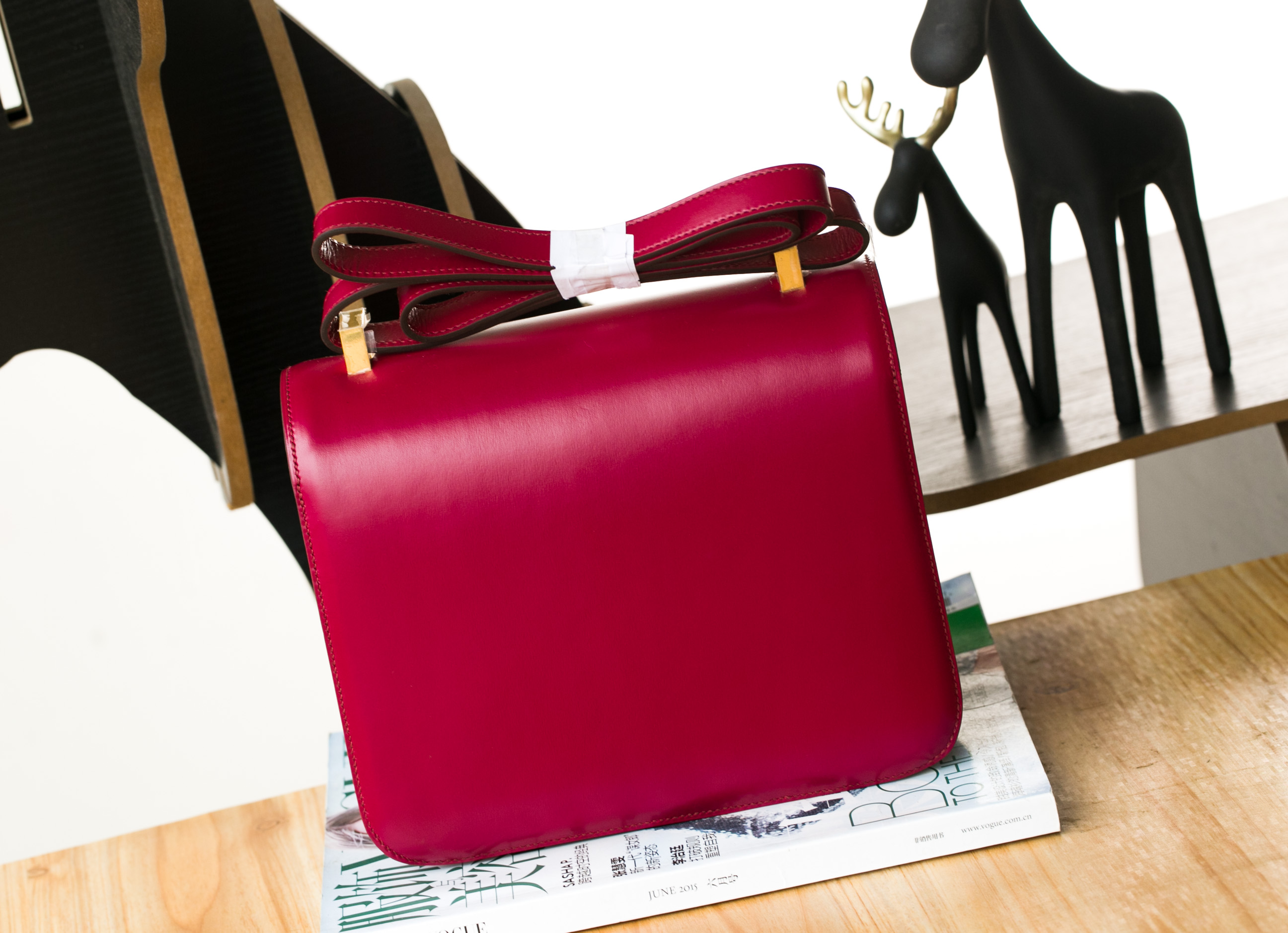 爱马仕空姐包 Hermes Constance 24cm B5宝石红进口顶级box牛皮 金扣