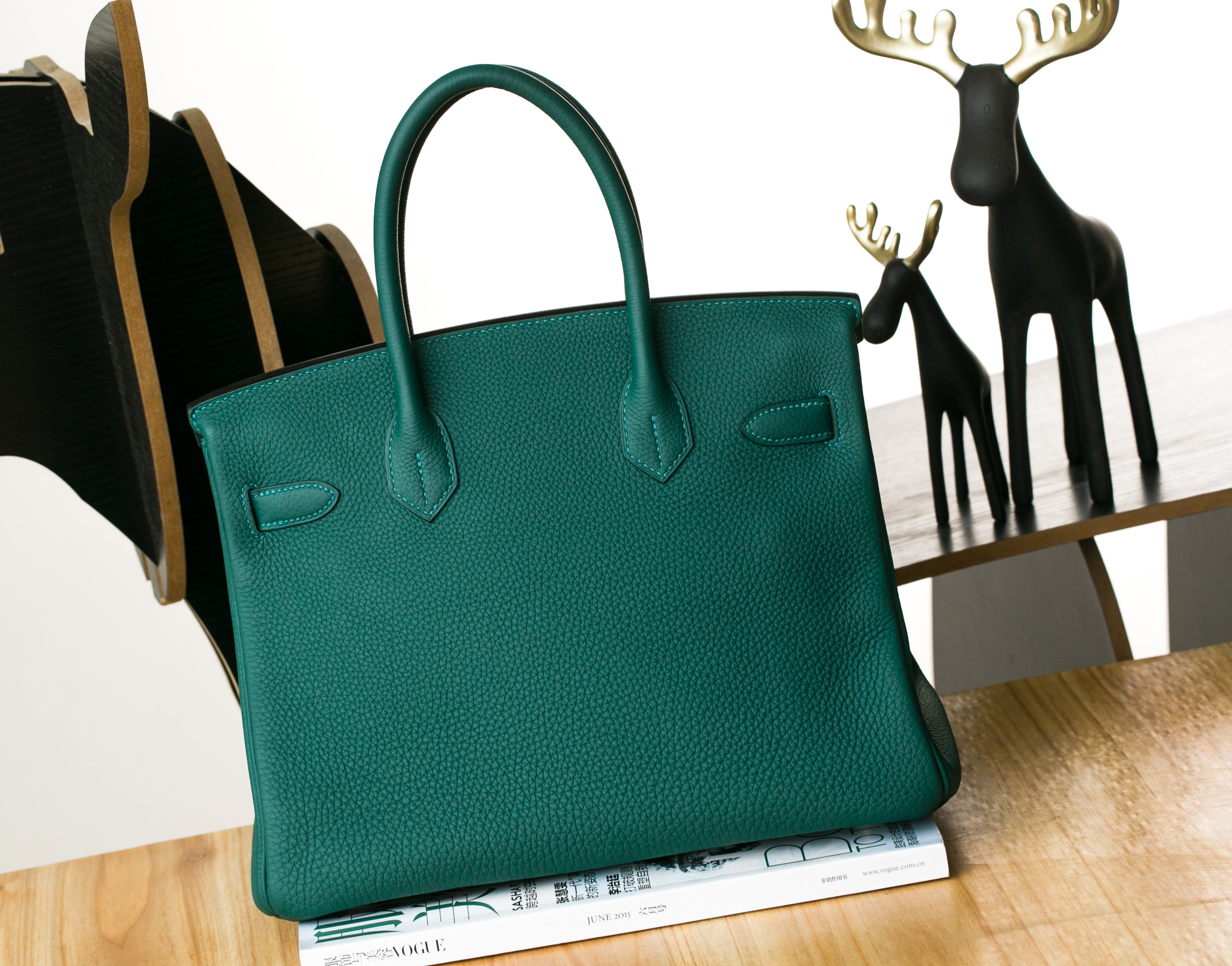 爱马仕女包 Hermes Birkin30cm Z6孔雀绿原厂顶级togo牛皮铂金包