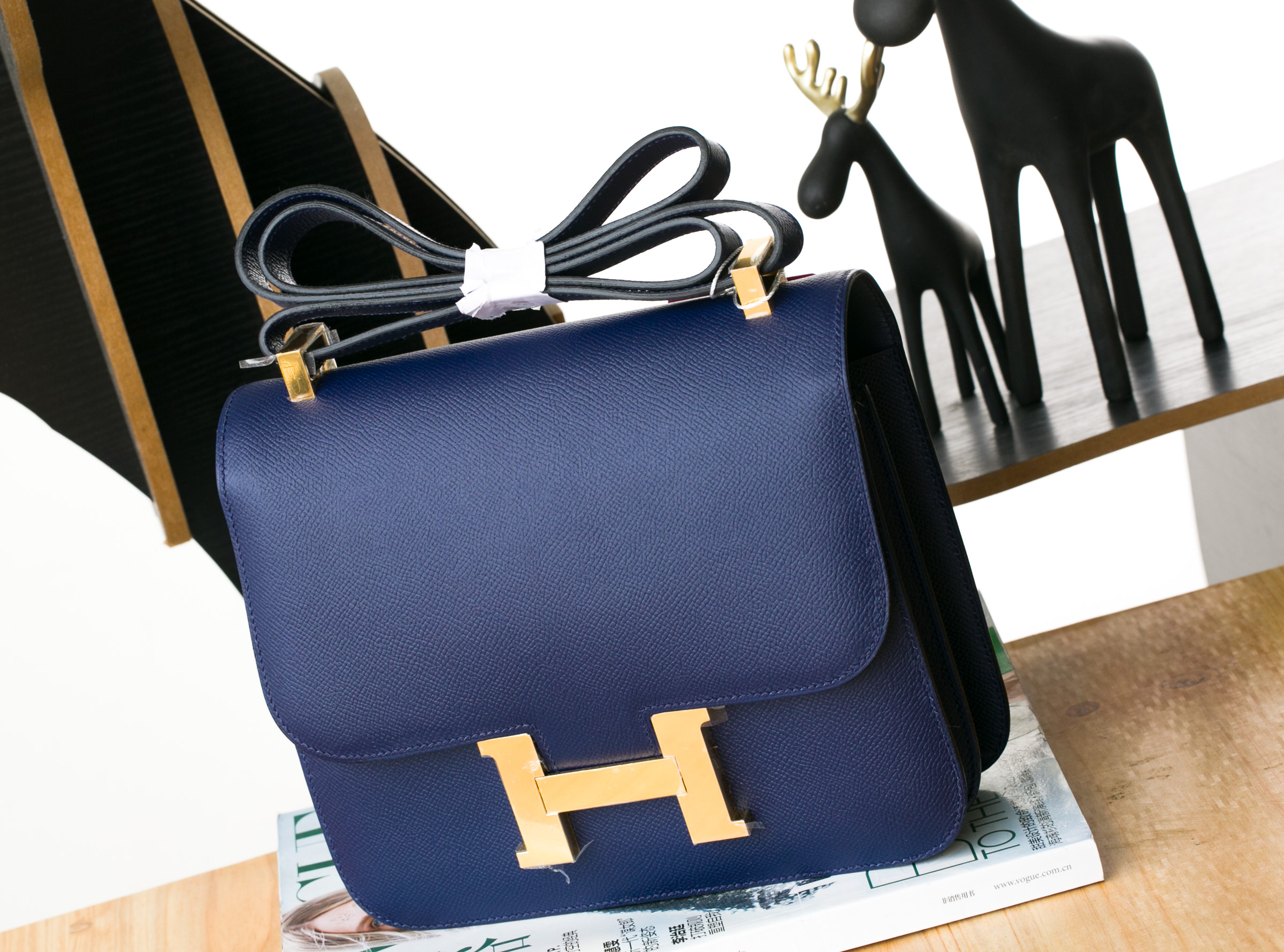 Hermes爱马仕空姐包CK73宝石蓝进口epsom牛皮Constance24cm