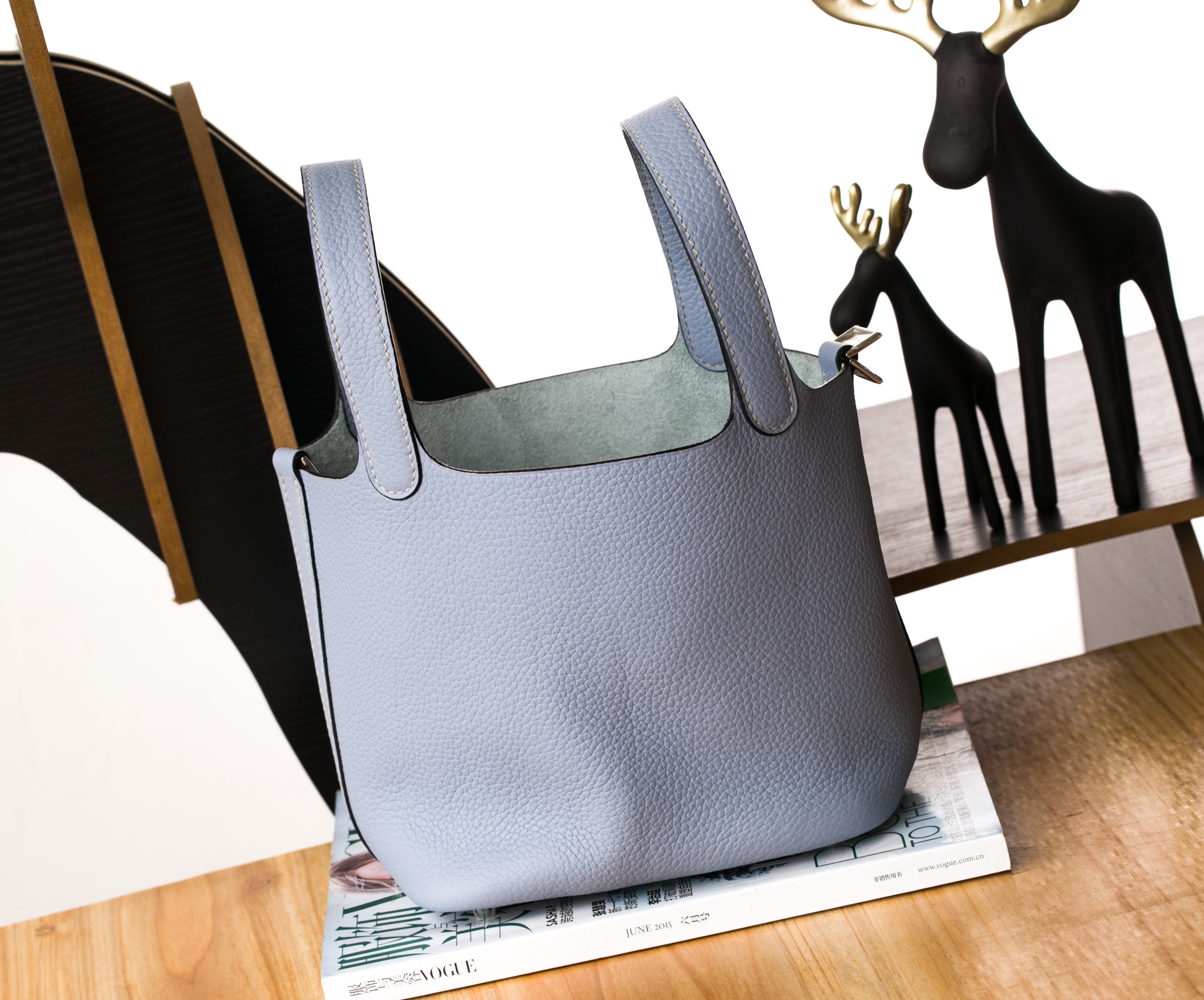爱马仕水桶包 Hermes Picotin 22cm J7亚麻蓝原厂顶级tc牛皮 银扣