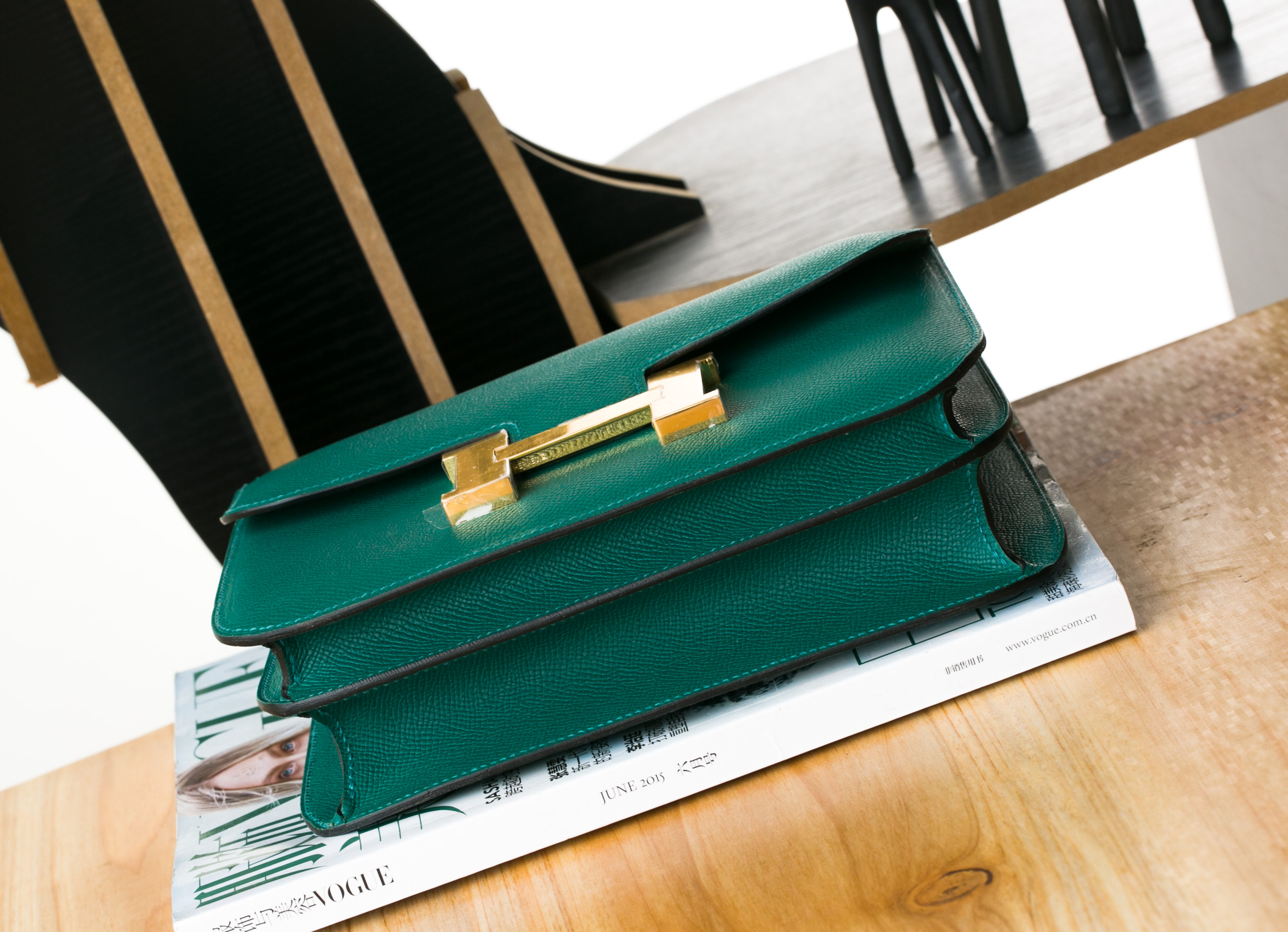 爱马仕康斯坦包价格 Hermes Constance 24cm Z6孔雀绿进口epsom牛皮