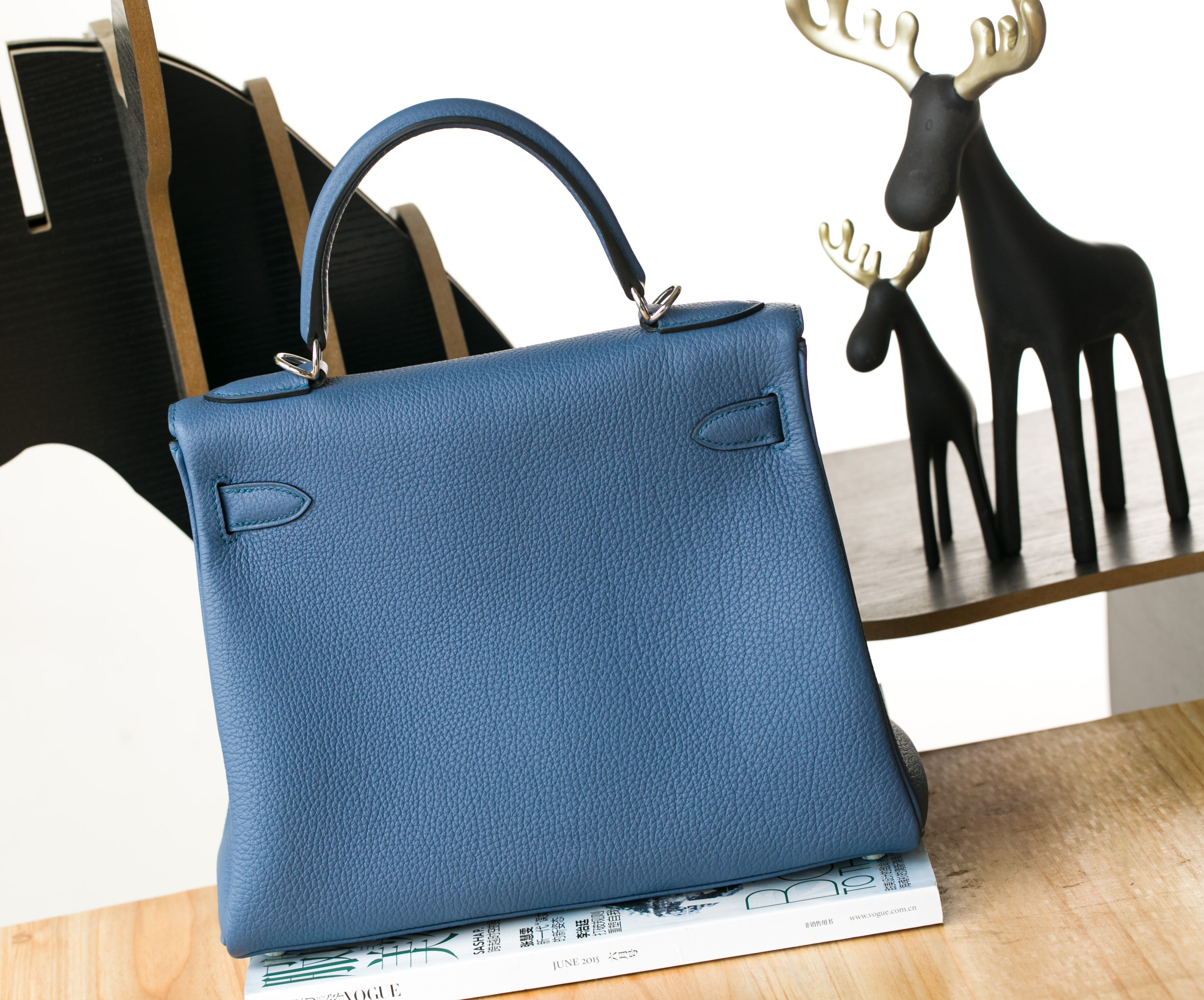 爱马仕Kelly包价格 Hermes 2R玛瑙蓝原厂togo牛皮凯莉包28cm 银扣