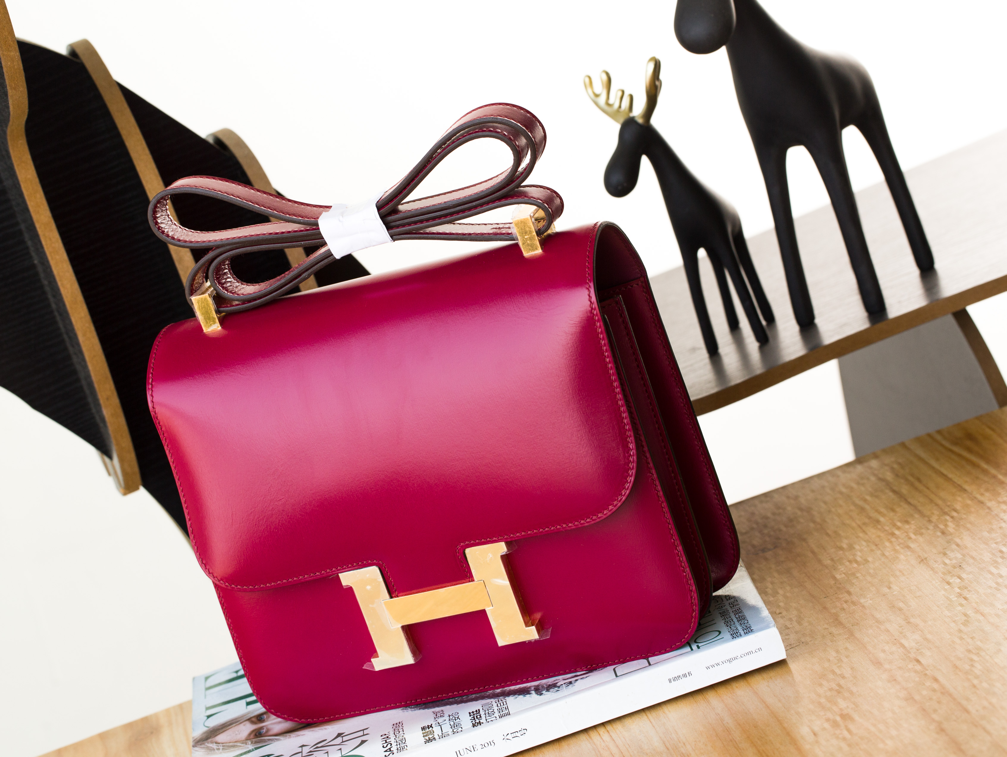 爱马仕空姐包 Hermes Constance 24cm B5宝石红进口顶级box牛皮 金扣