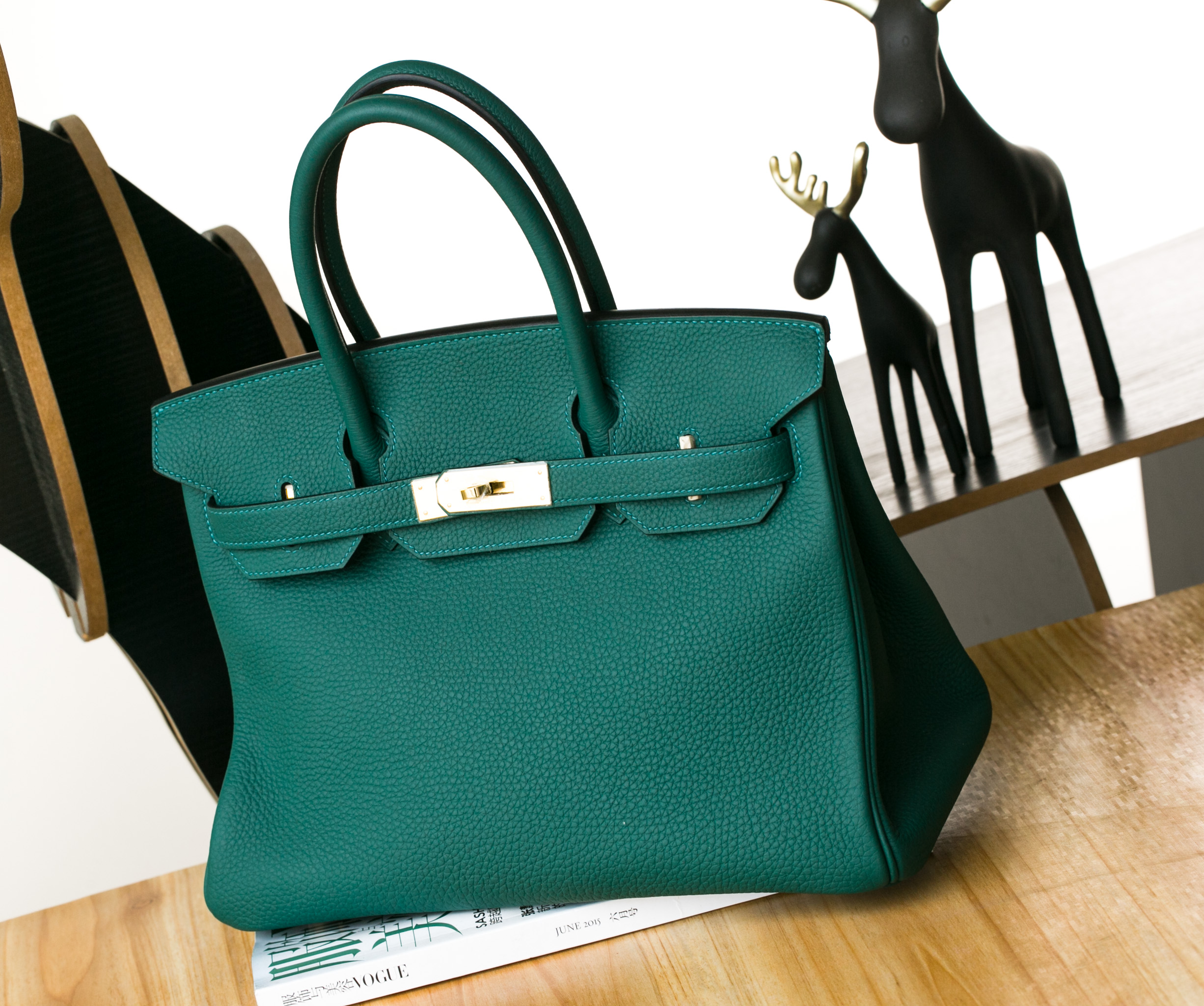 爱马仕女包 Hermes Birkin30cm Z6孔雀绿原厂顶级togo牛皮铂金包