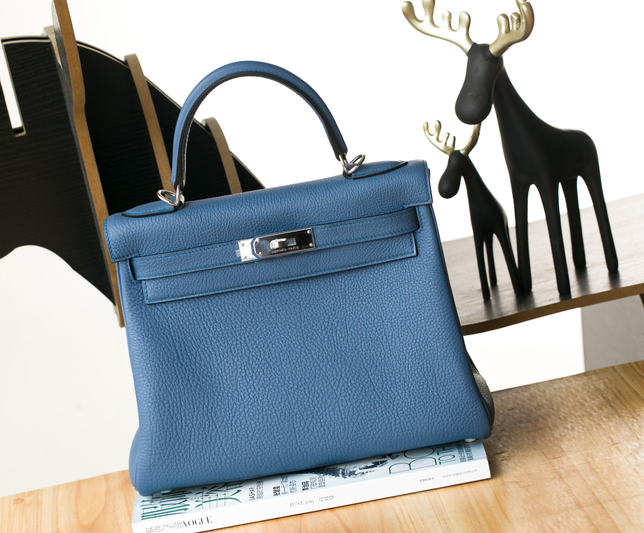 爱马仕Kelly包价格 Hermes 2R玛瑙蓝原厂togo牛皮凯莉包28cm 银扣