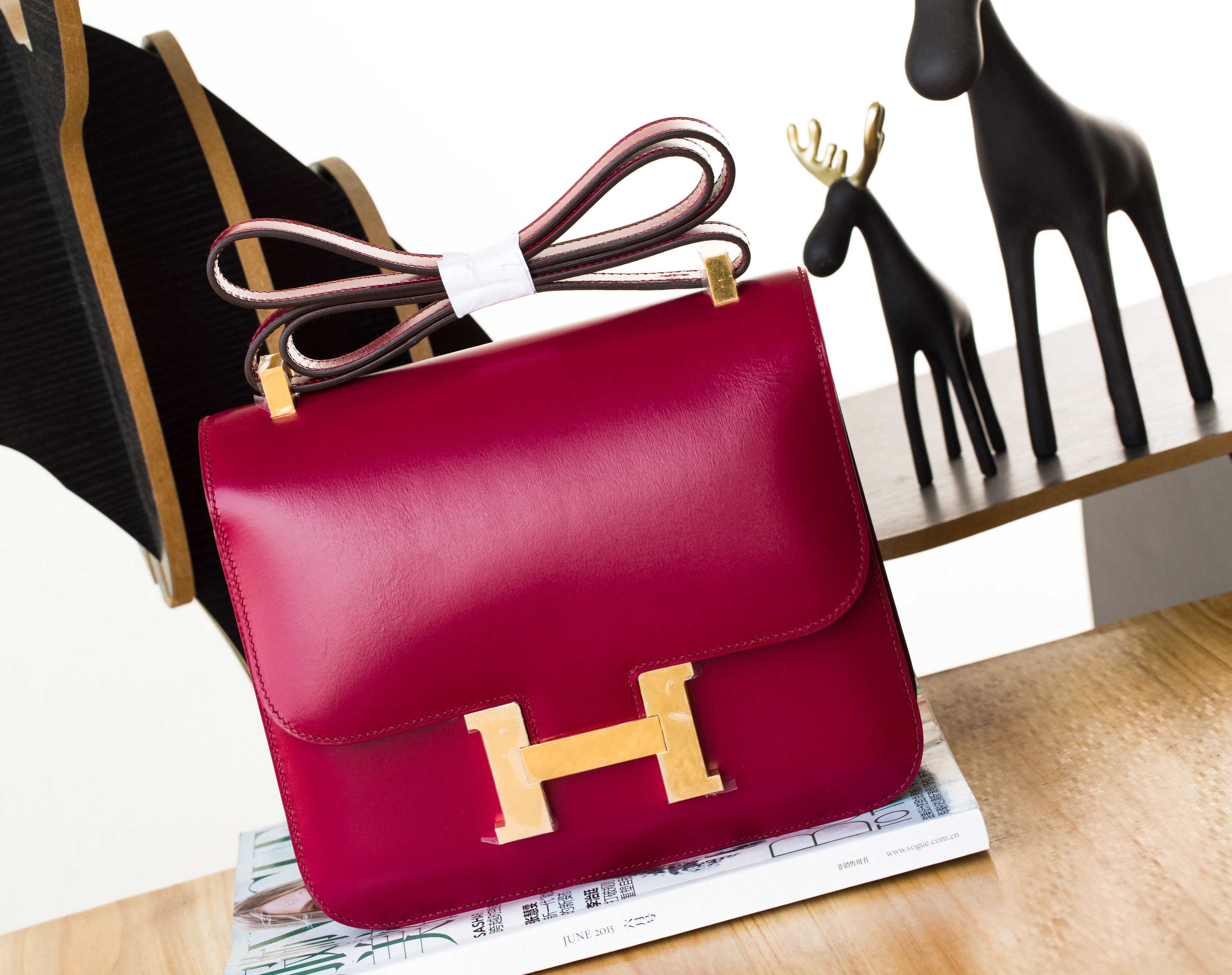 爱马仕空姐包 Hermes Constance 24cm B5宝石红进口顶级box牛皮 金扣