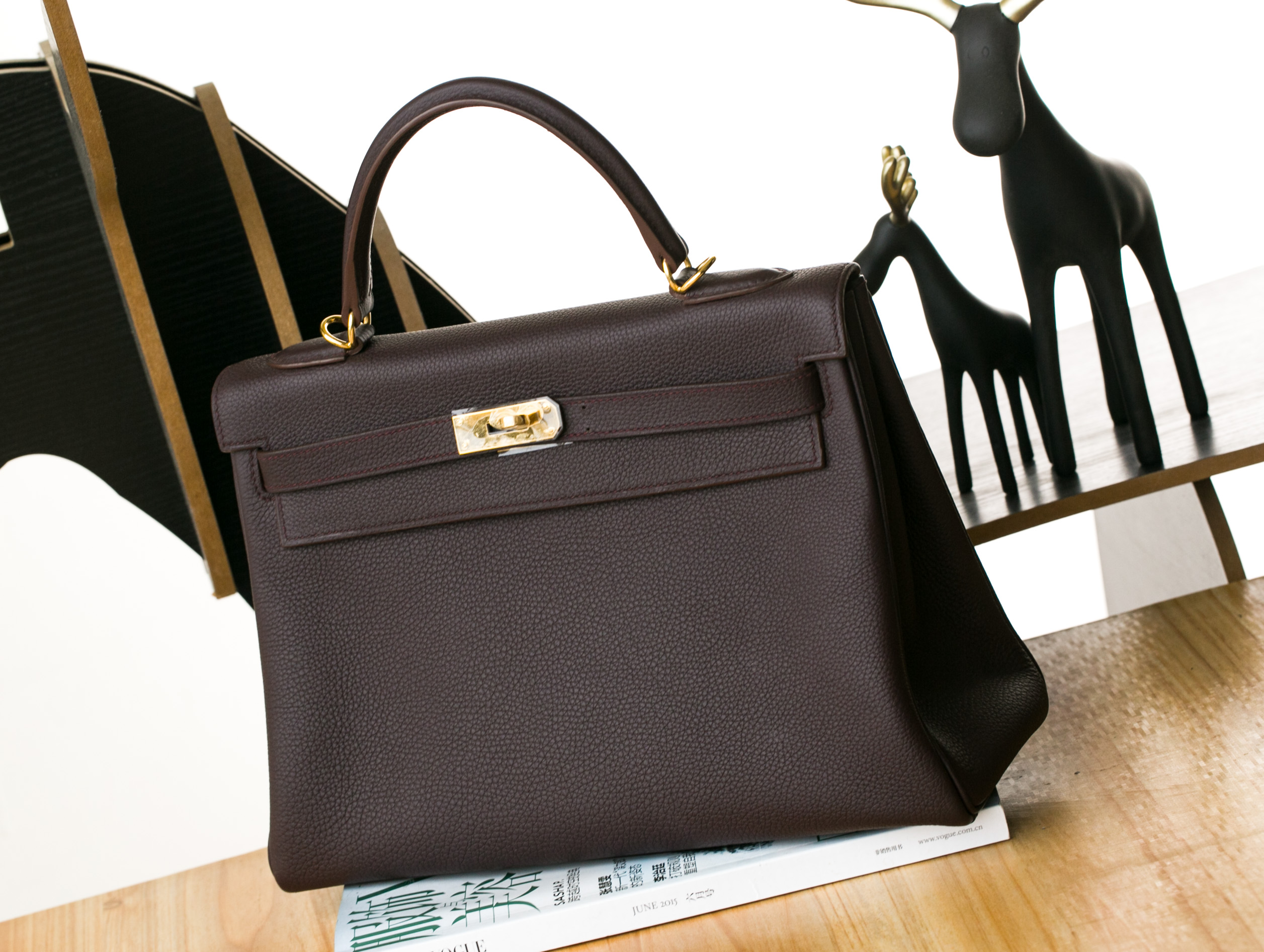 爱马仕凯莉包 Hermes Kelly32cm 4H深咖啡色进口togo牛皮