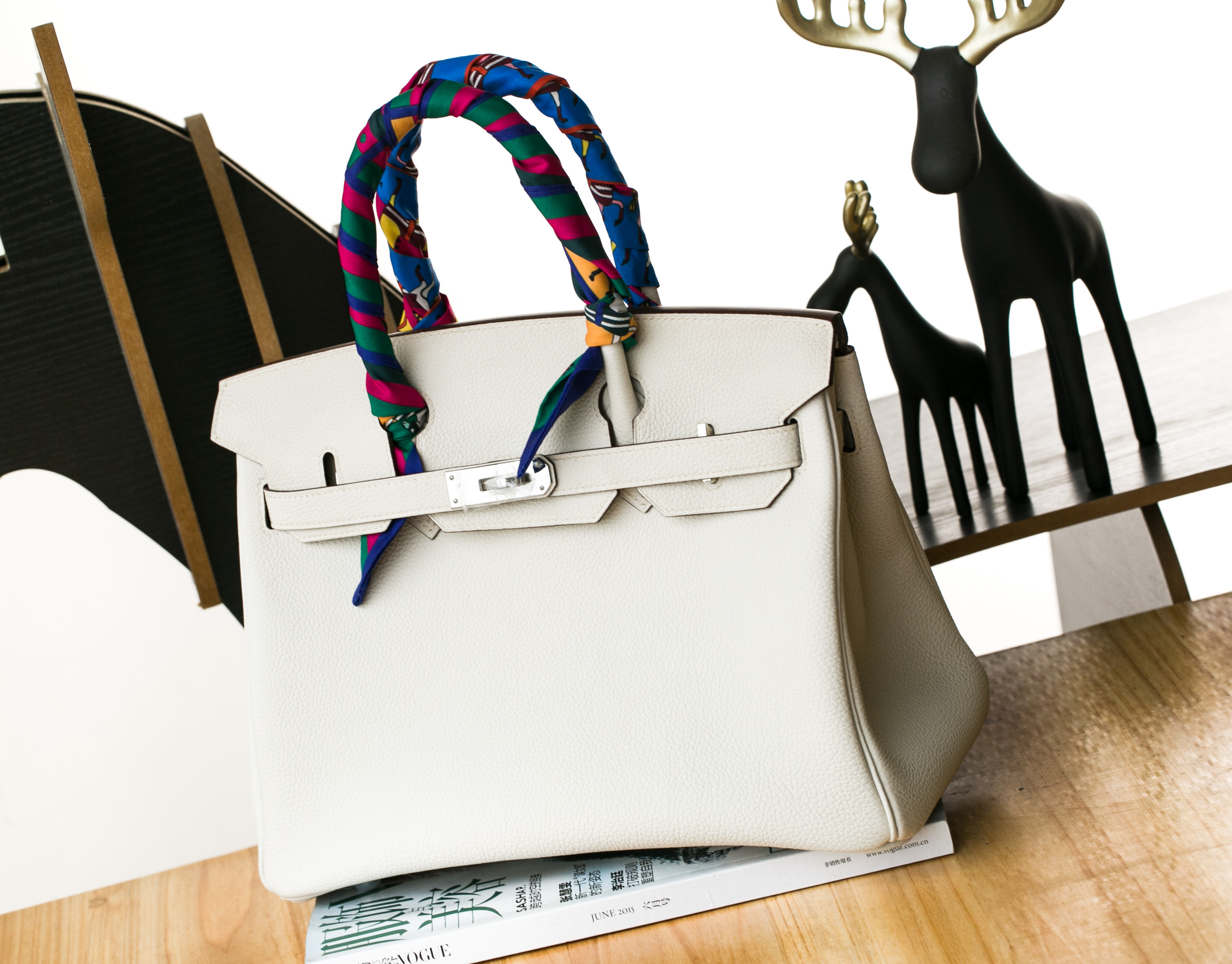Hermes爱马仕3C羊毛白原厂togo牛皮Birkin30铂金包包 银扣