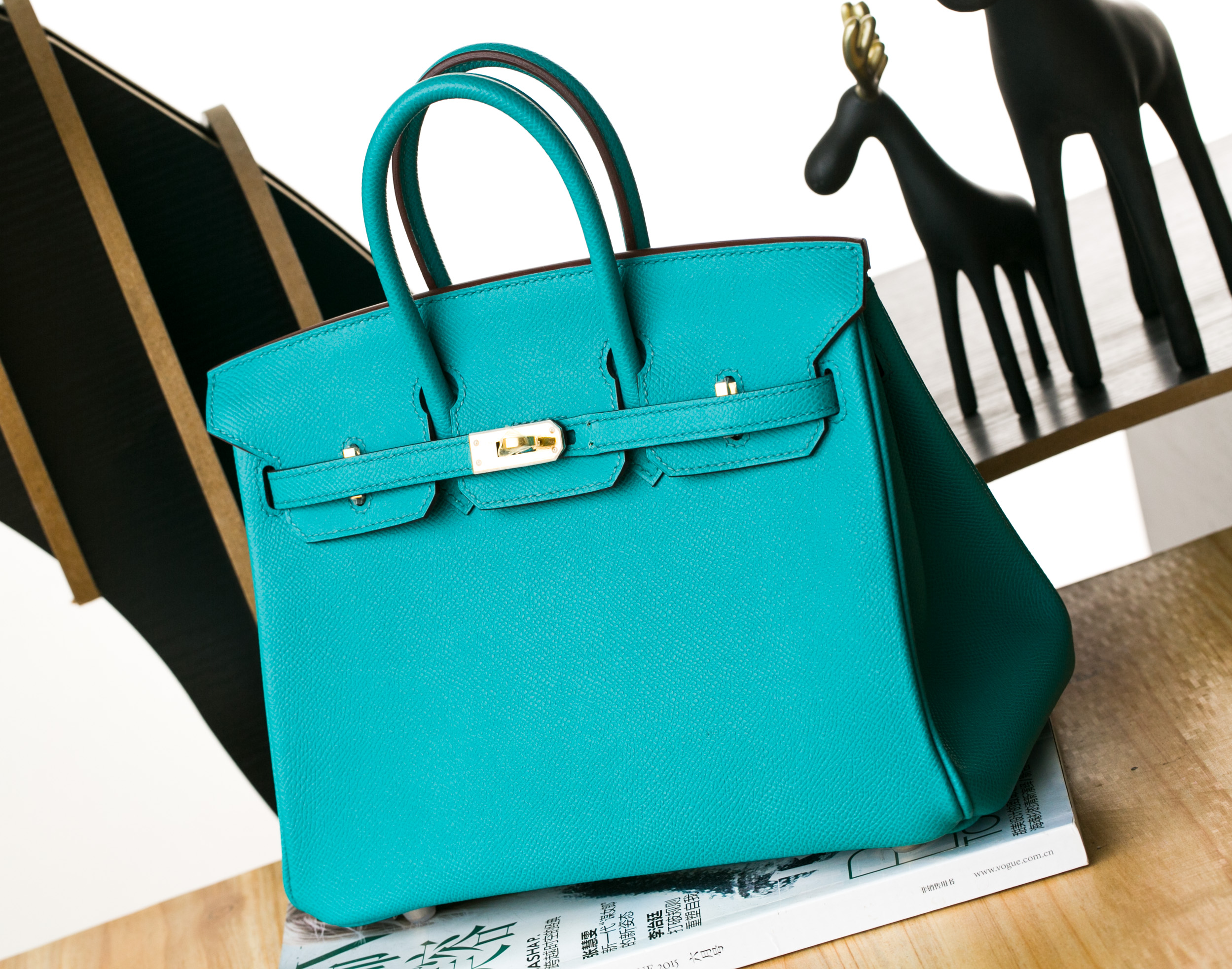爱马仕Birkin包价格 Hermes 7V湖水绿原厂epsom牛皮铂金包25cm