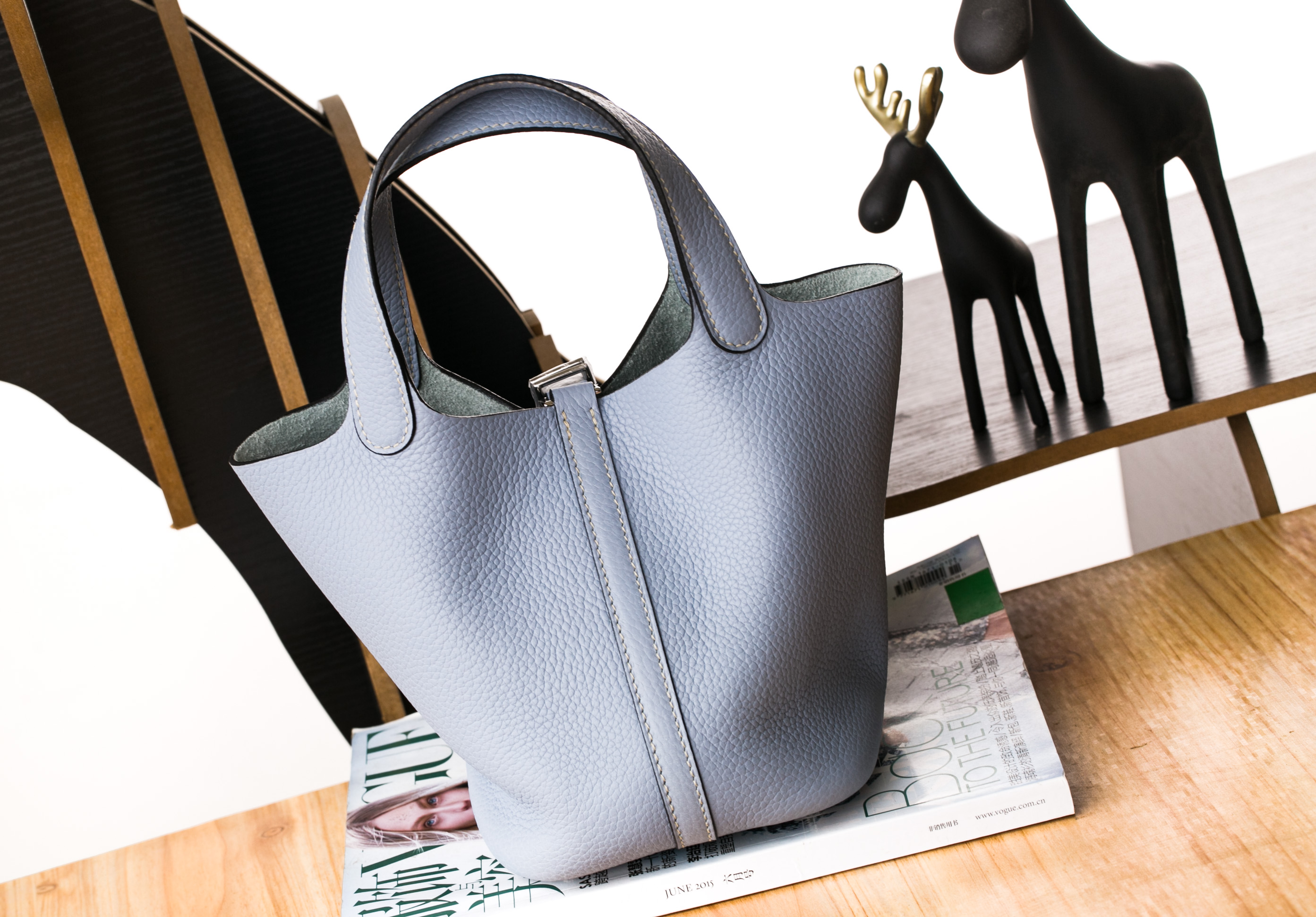 爱马仕水桶包 Hermes Picotin 22cm J7亚麻蓝原厂顶级tc牛皮 银扣