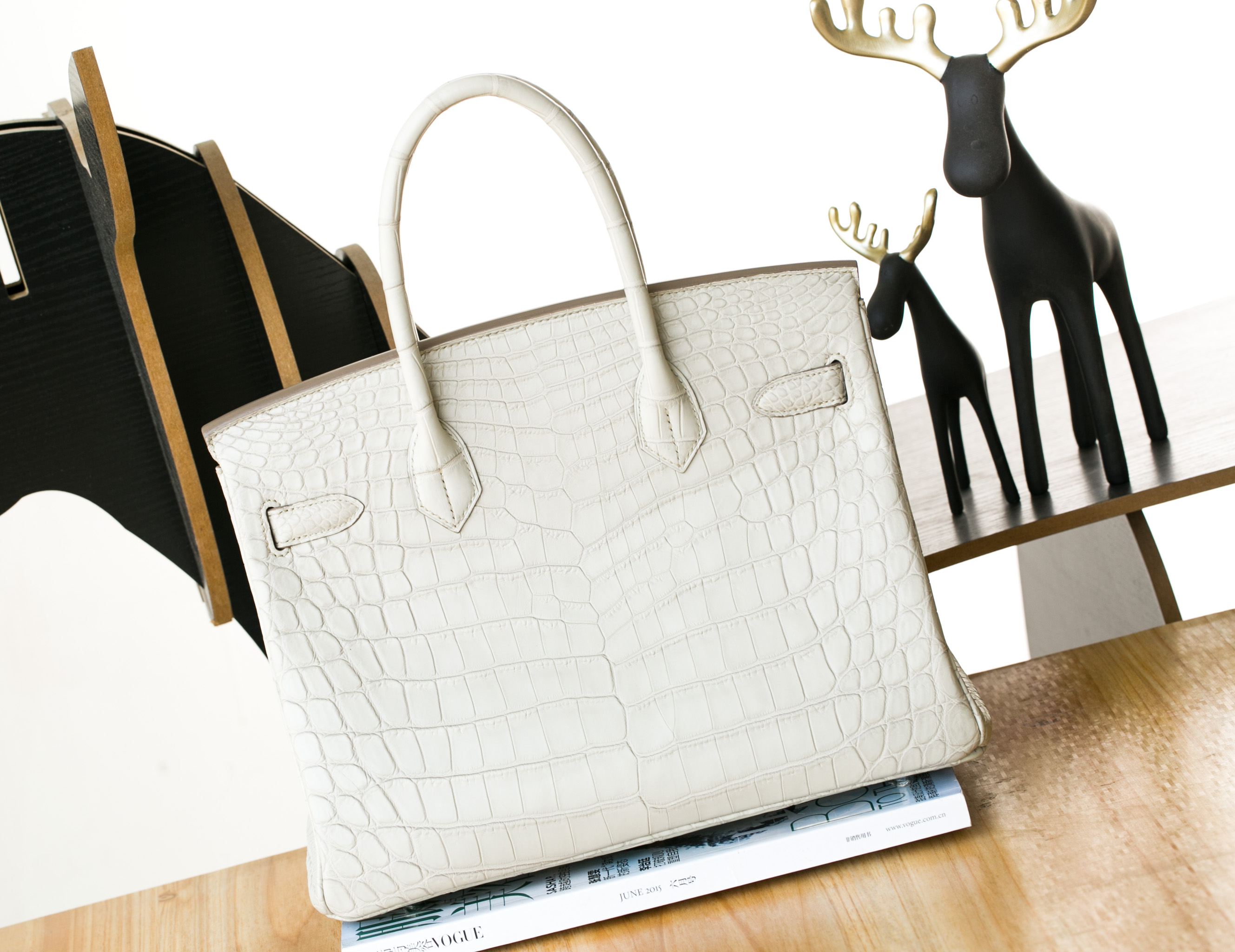Birkin 30CM 雾面尼罗鳄 8L奶油白 两点 银扣