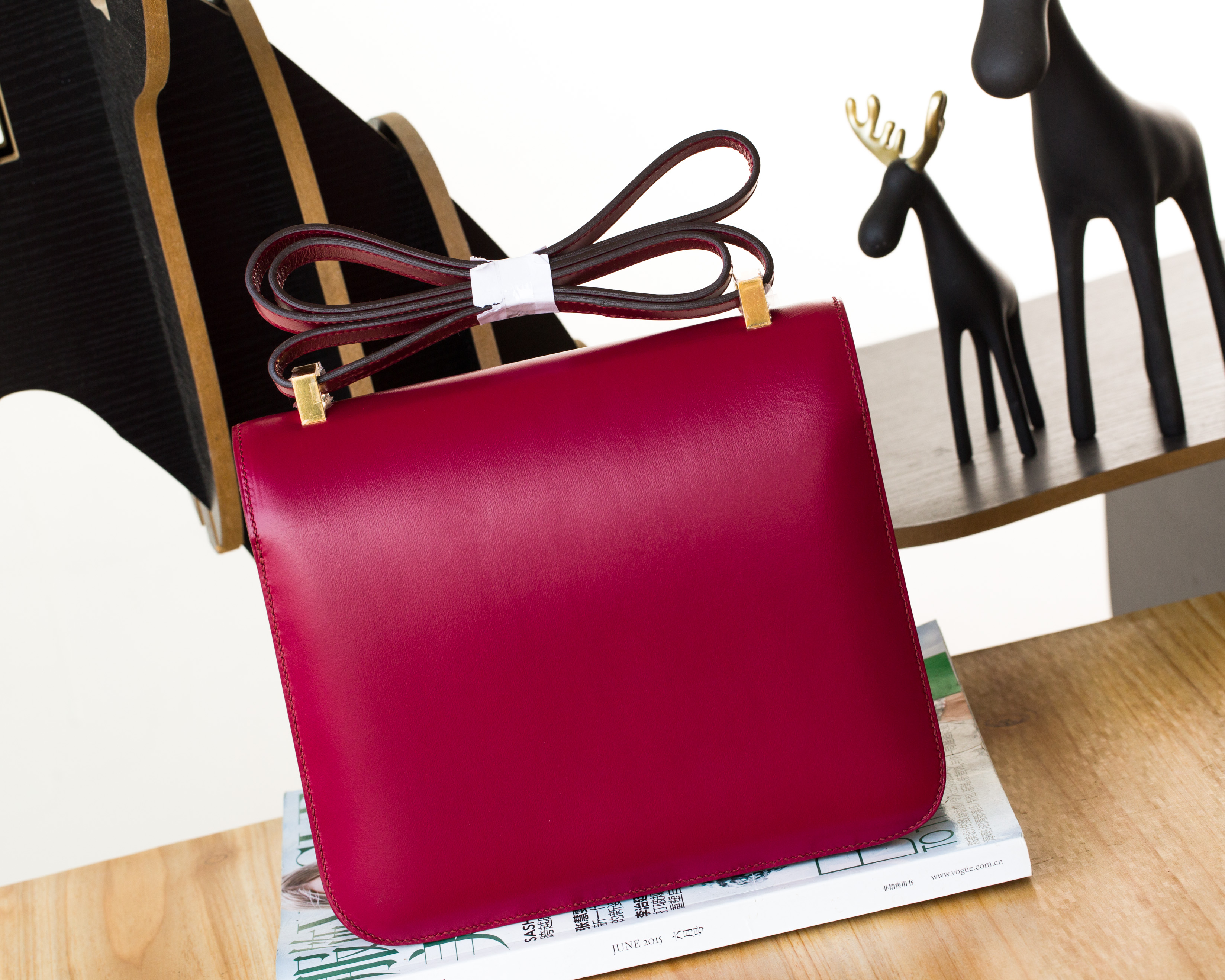 爱马仕空姐包 Hermes Constance 24cm B5宝石红进口顶级box牛皮 金扣