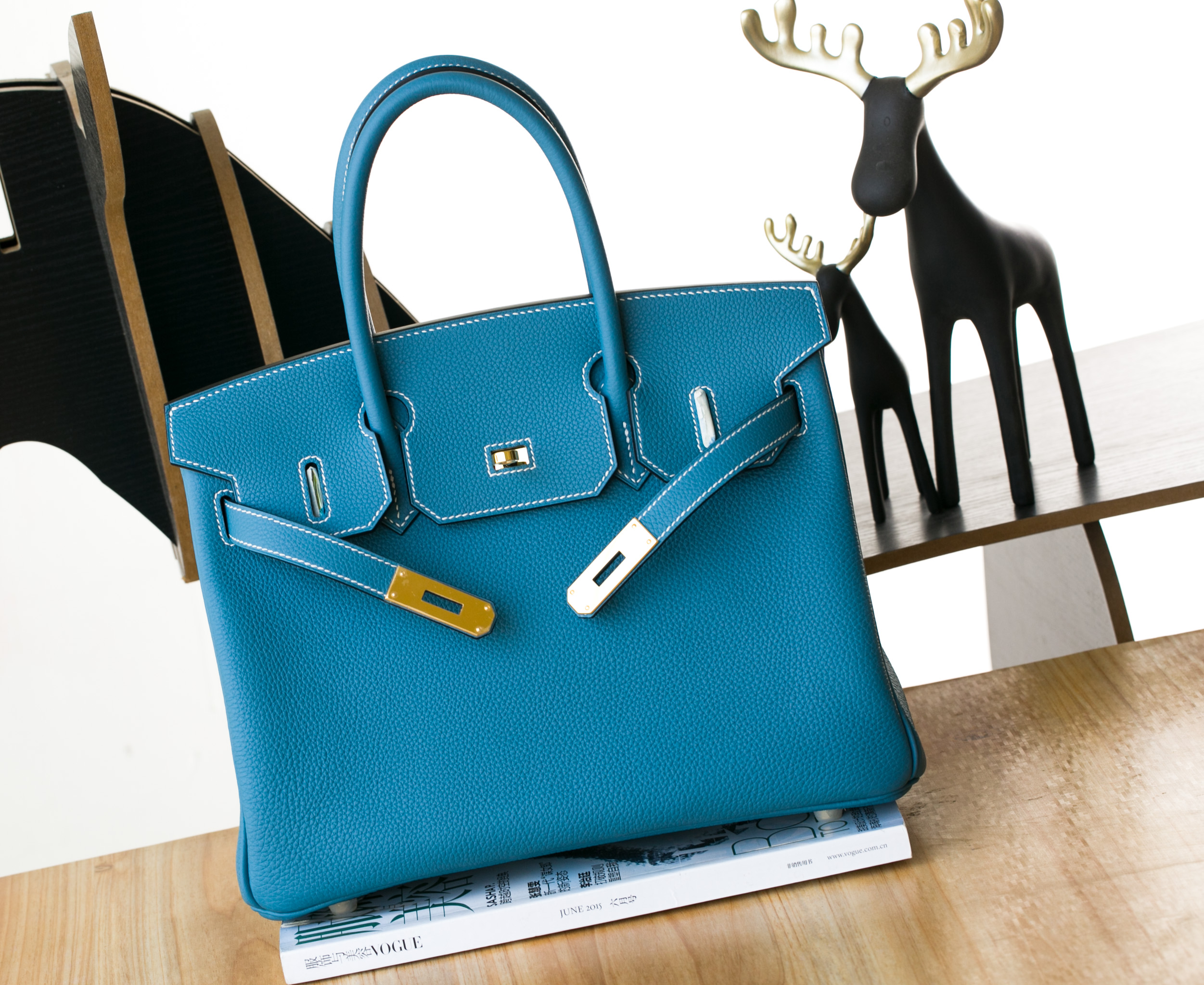 爱马仕Birkin 30CM 老工匠系列 75牛仔蓝 银扣 Togo小牛皮