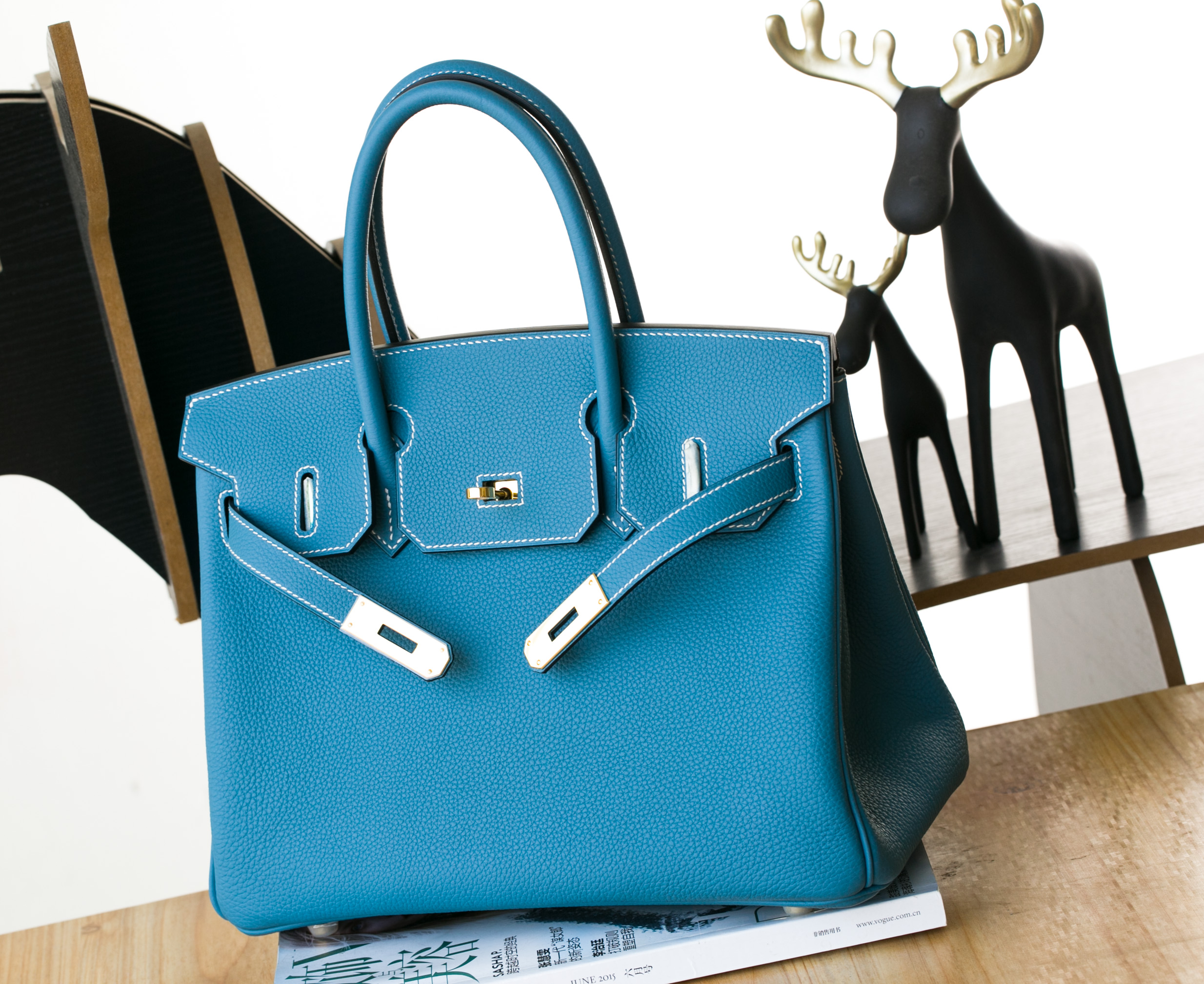 爱马仕Birkin 30CM 老工匠系列 75牛仔蓝 银扣 Togo小牛皮