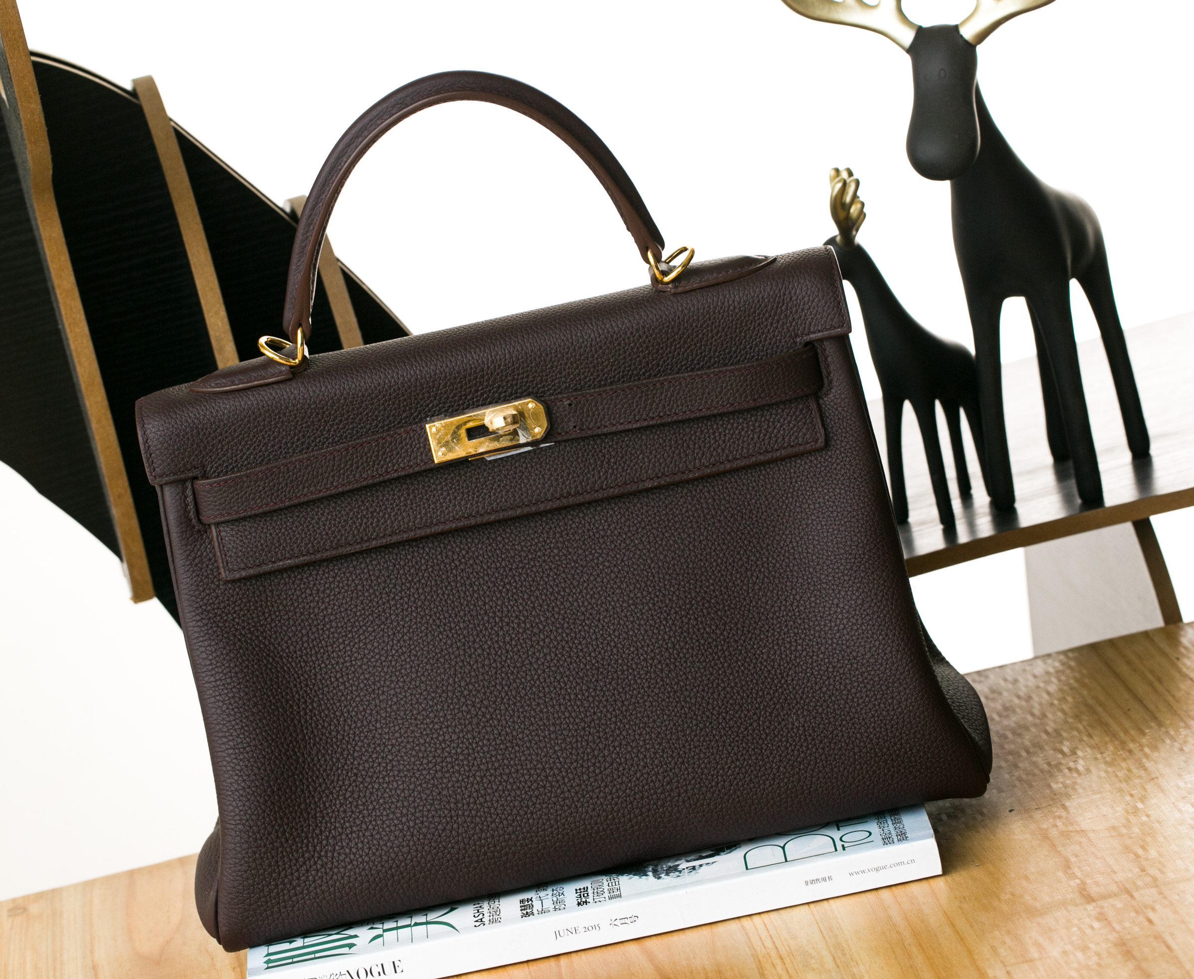 爱马仕凯莉包 Hermes Kelly32cm 4H深咖啡色进口togo牛皮