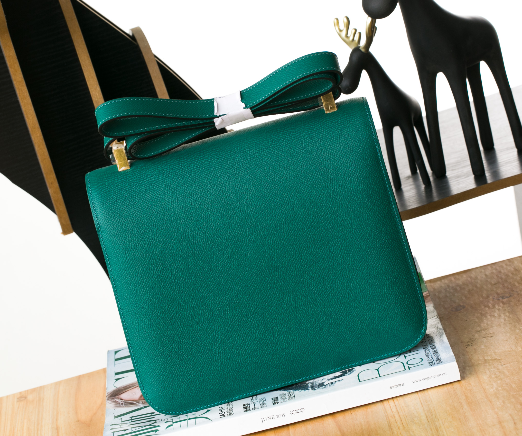 爱马仕康斯坦包价格 Hermes Constance 24cm Z6孔雀绿进口epsom牛皮