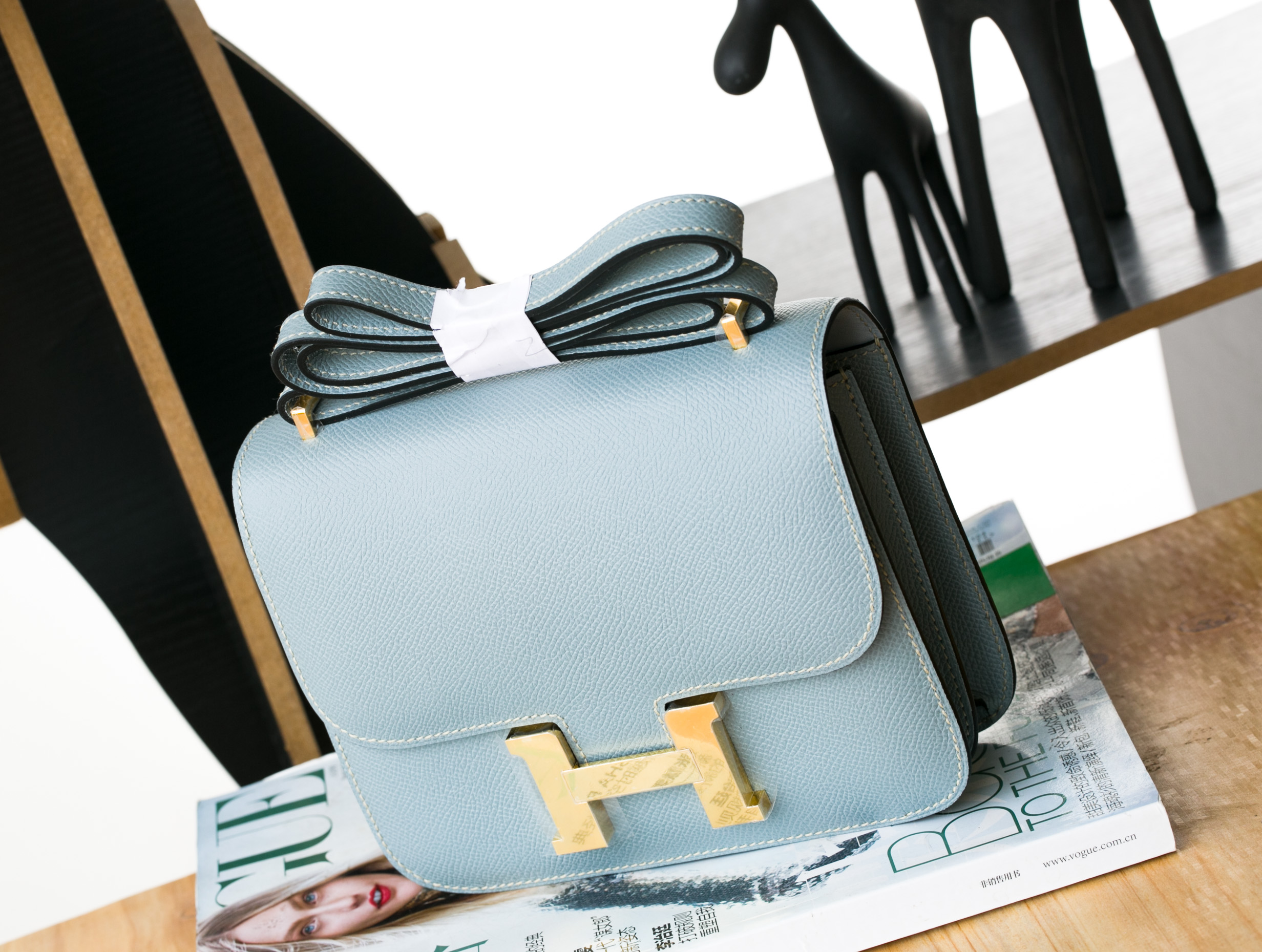爱马仕康斯坦包 Hermes Constance 24cm J7亚麻蓝原厂epsom牛皮