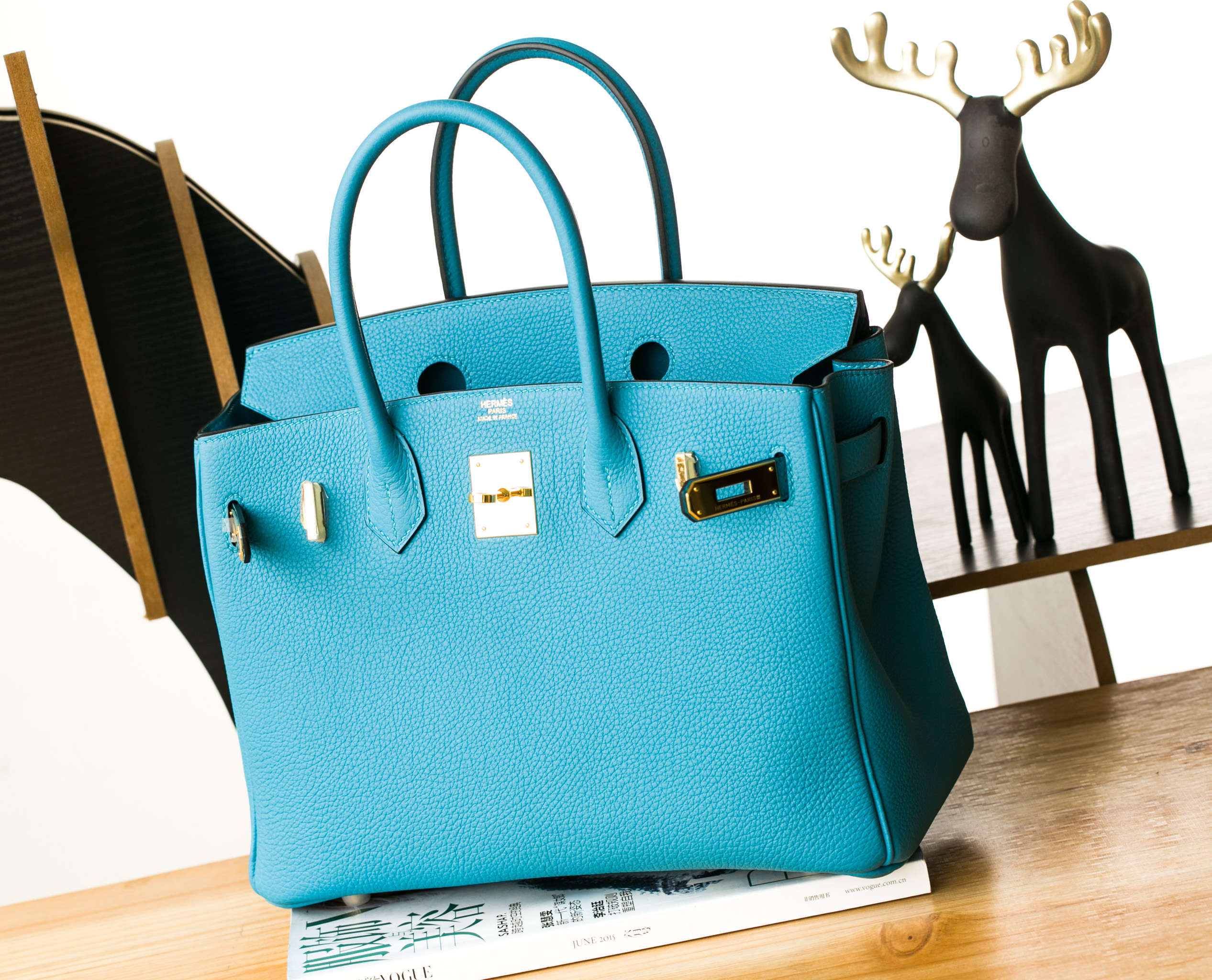 厂家直销 Hermes爱马仕7B松石蓝原厂togo牛皮Birkin30铂金包