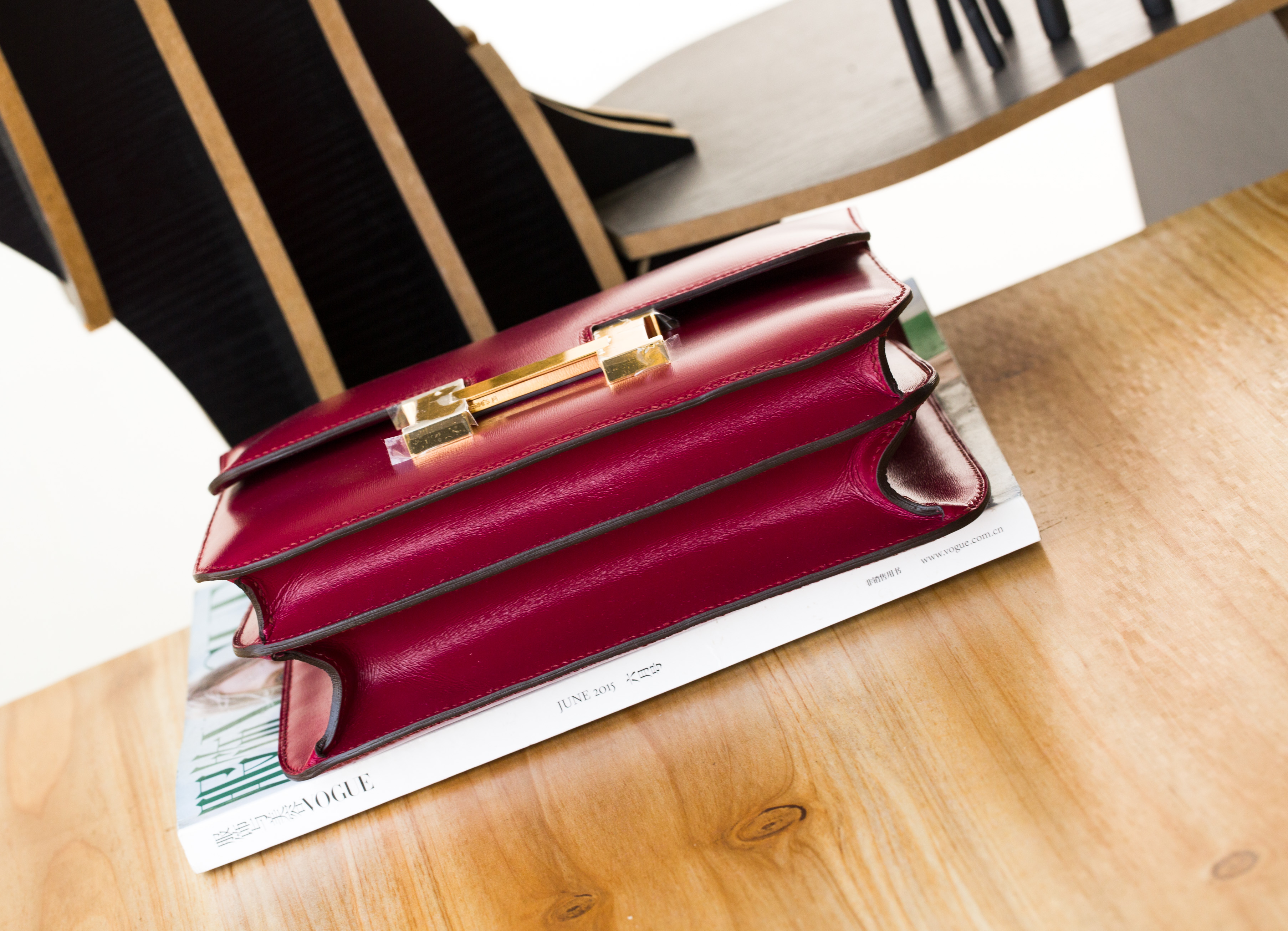 爱马仕空姐包 Hermes Constance 24cm B5宝石红进口顶级box牛皮 金扣