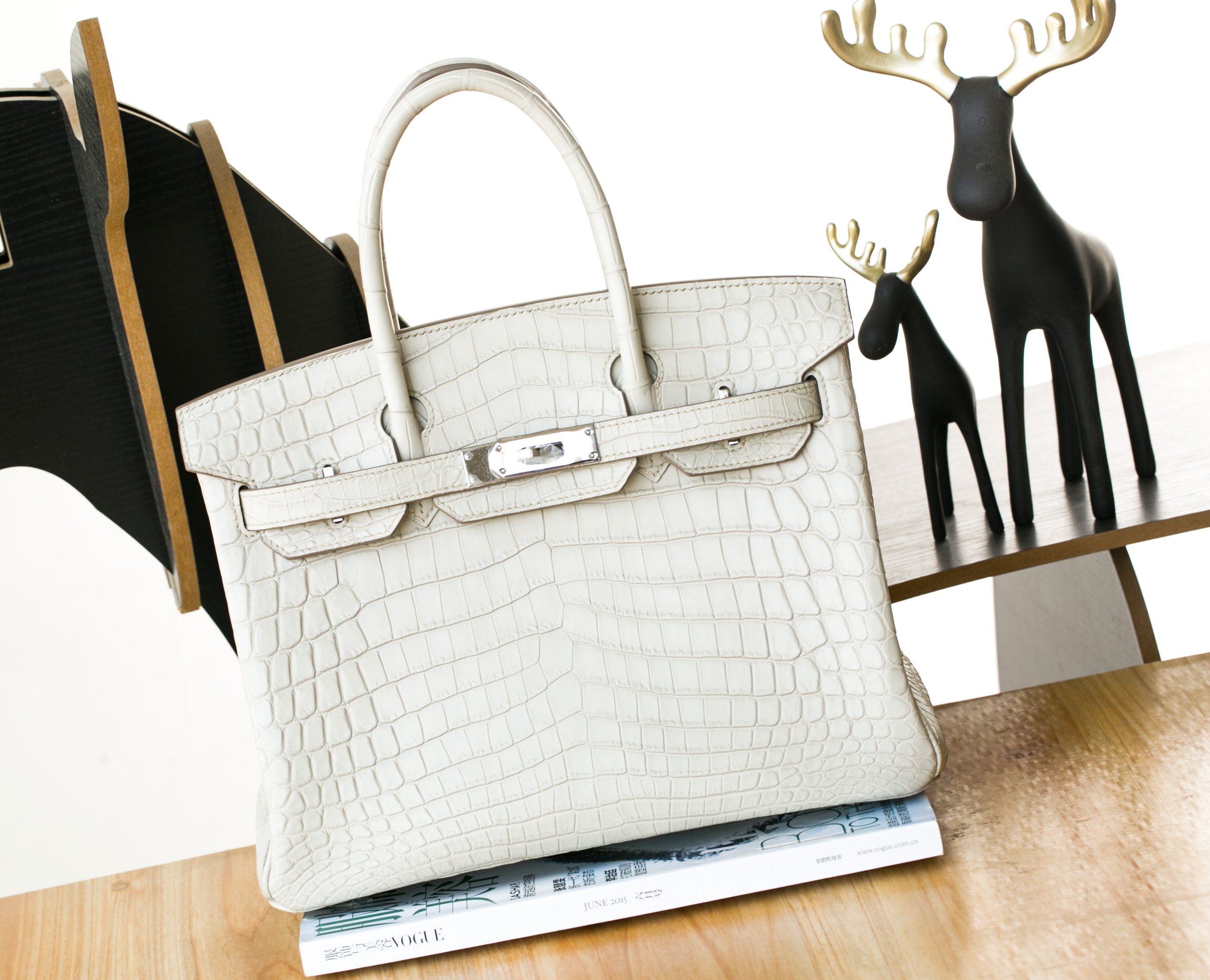 Birkin 30CM 雾面尼罗鳄 8L奶油白 两点 银扣