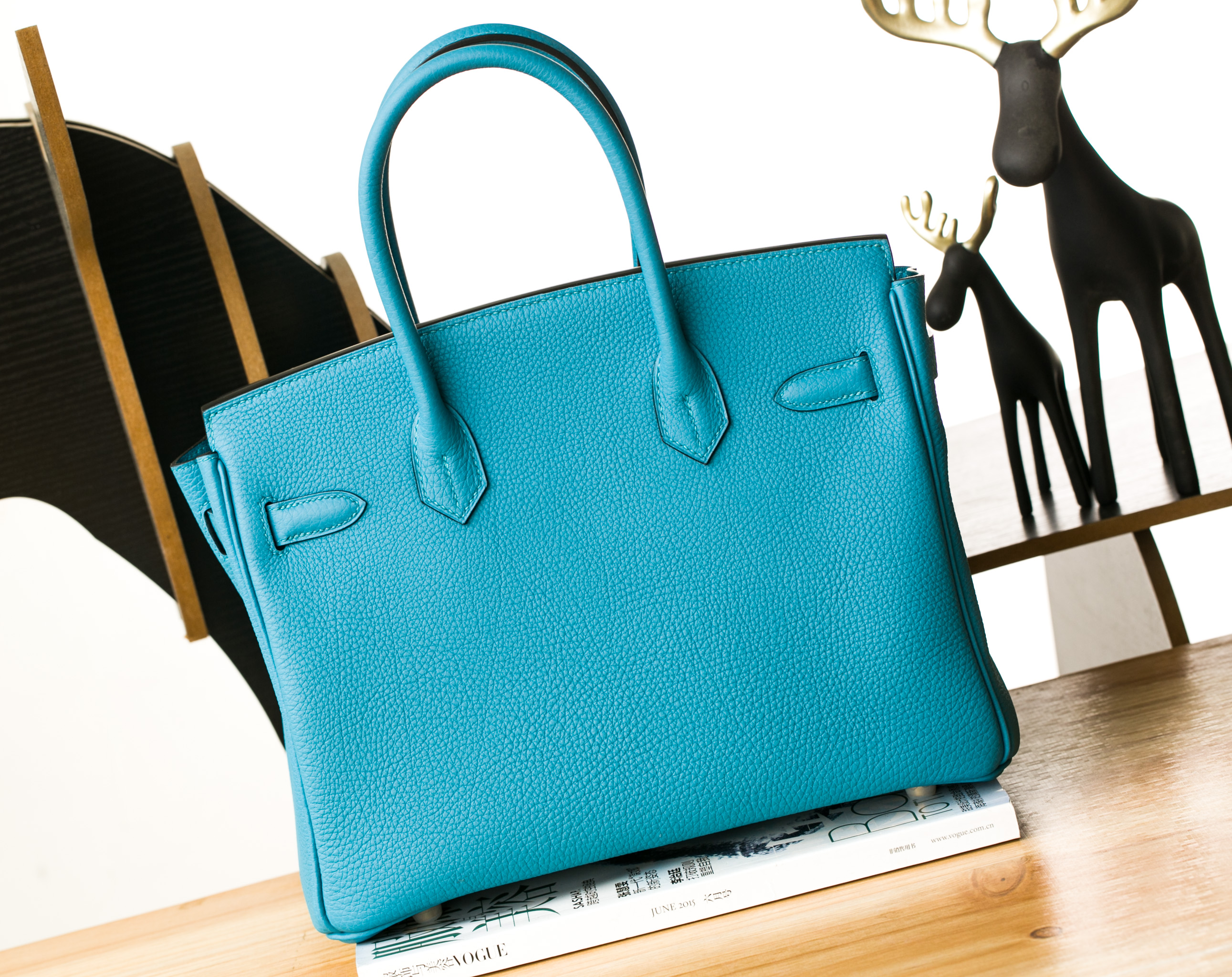 厂家直销 Hermes爱马仕7B松石蓝原厂togo牛皮Birkin30铂金包
