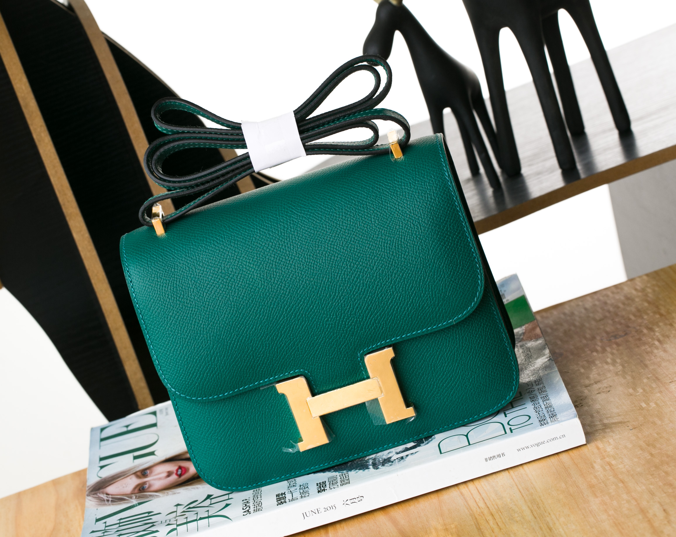 爱马仕康斯坦包价格 Hermes Constance 24cm Z6孔雀绿进口epsom牛皮