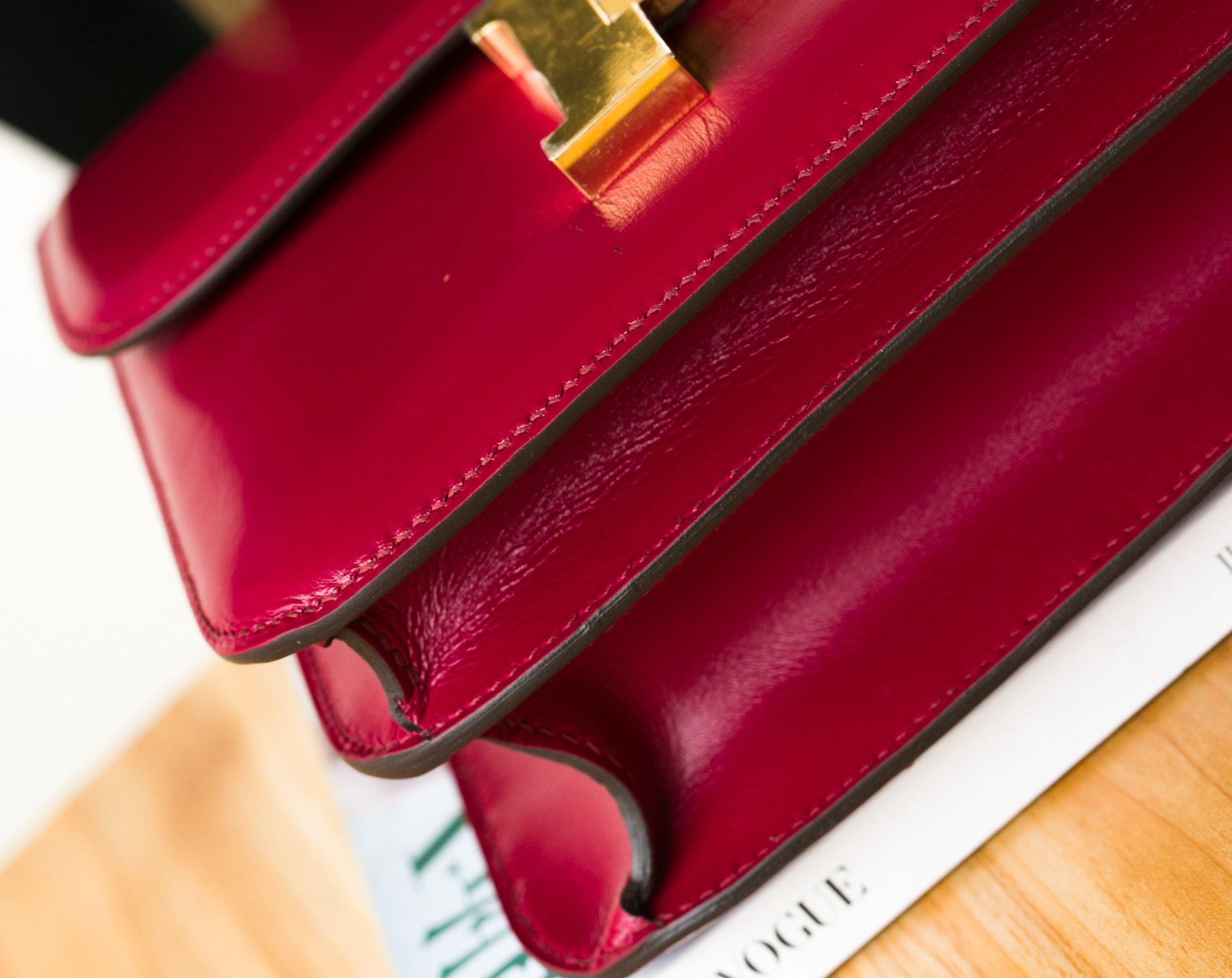 爱马仕空姐包 Hermes Constance 24cm B5宝石红进口顶级box牛皮 金扣