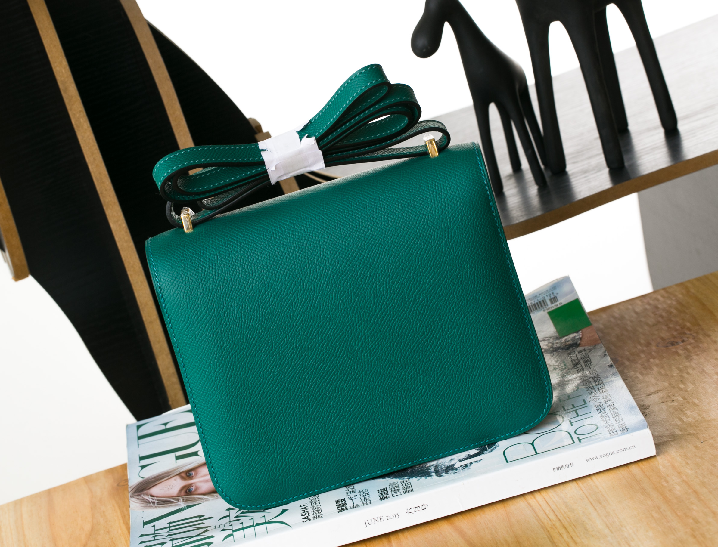 爱马仕康斯坦包价格 Hermes Constance 24cm Z6孔雀绿进口epsom牛皮