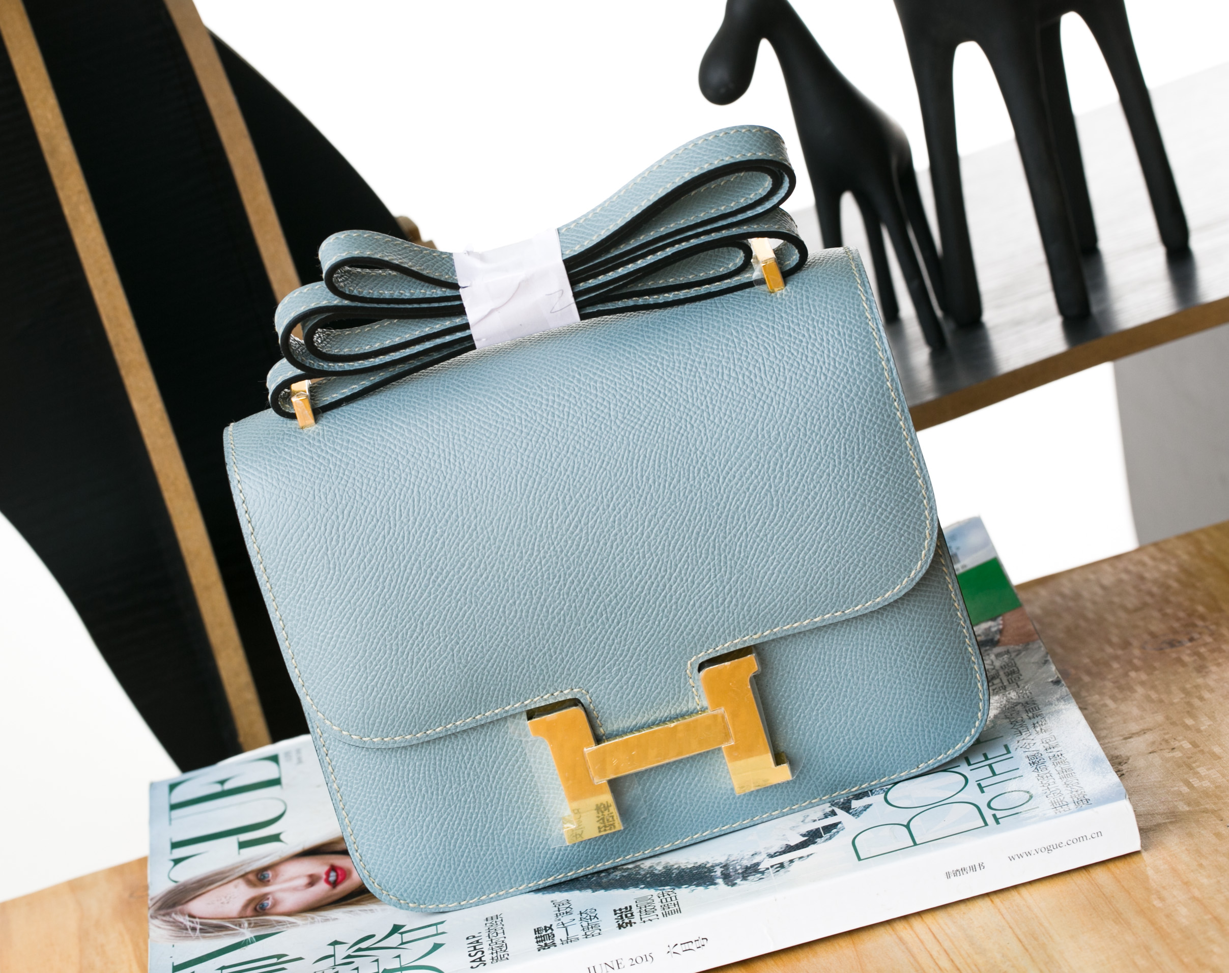 爱马仕康斯坦包 Hermes Constance 24cm J7亚麻蓝原厂epsom牛皮