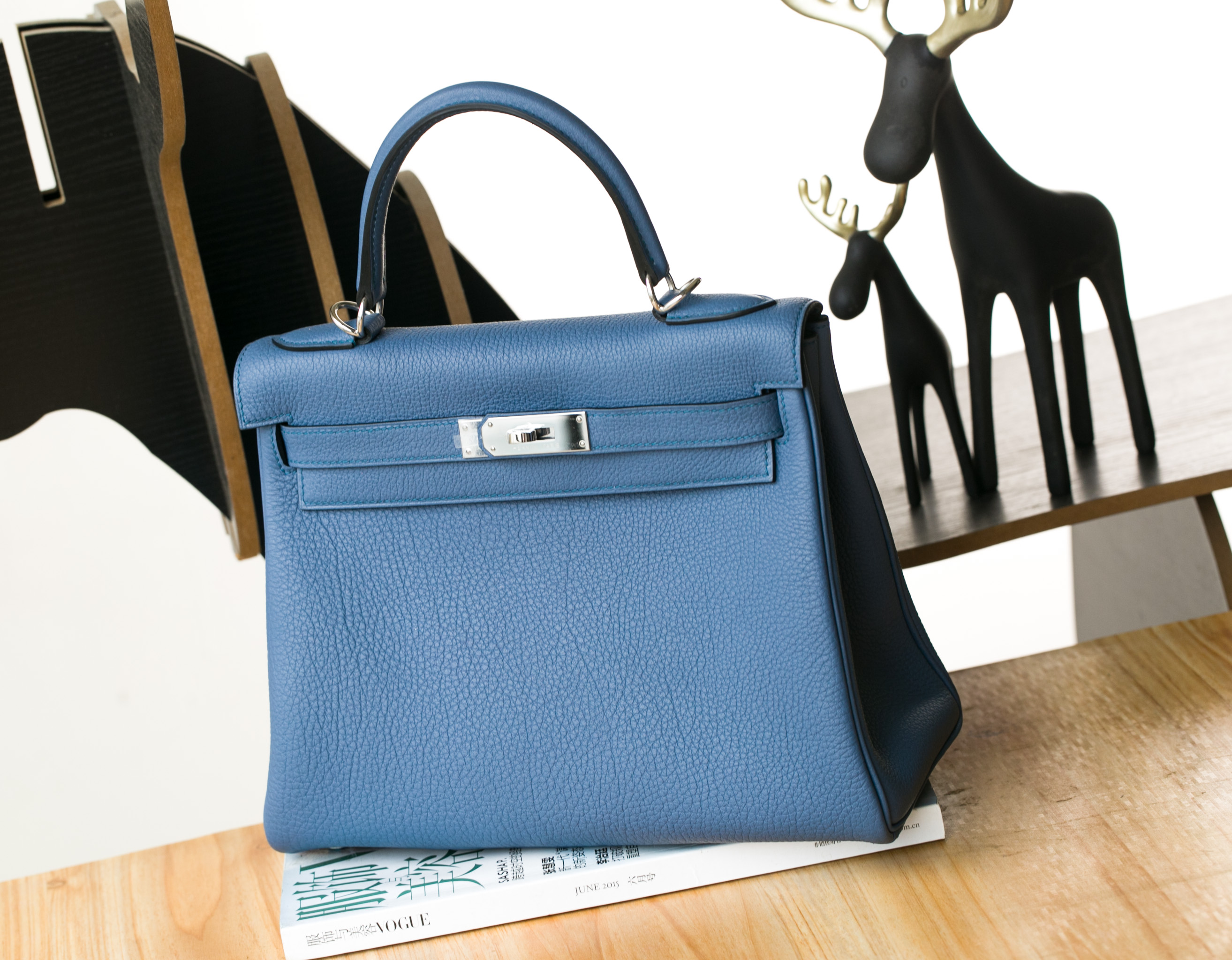 爱马仕Kelly包价格 Hermes 2R玛瑙蓝原厂togo牛皮凯莉包28cm 银扣