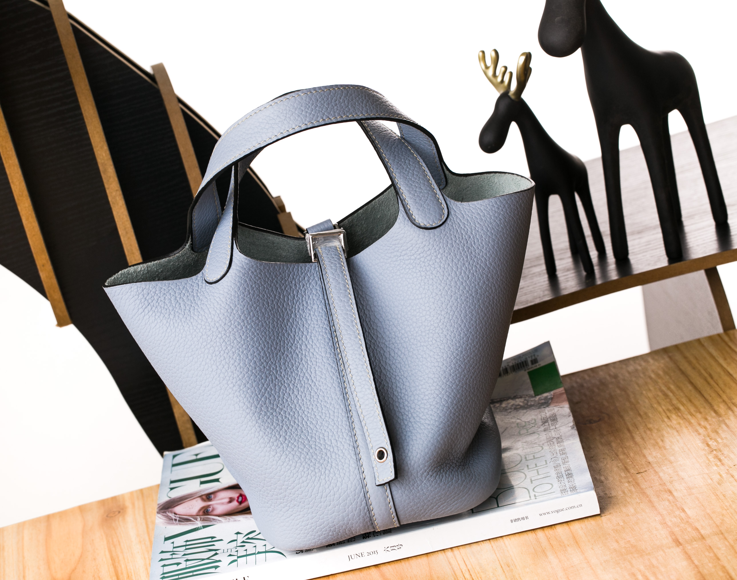爱马仕水桶包 Hermes Picotin 22cm J7亚麻蓝原厂顶级tc牛皮 银扣