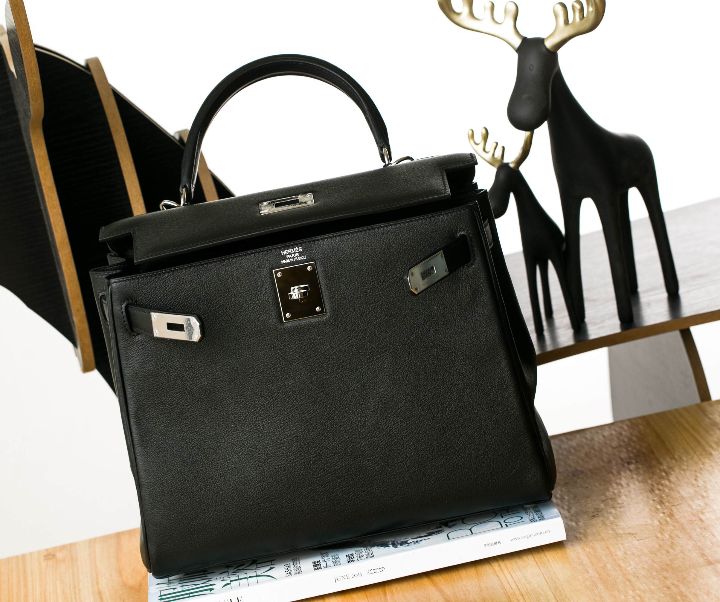 Hermes Kelly 28cm 爱马仕89黑色原厂swift牛皮凯莉包 银扣