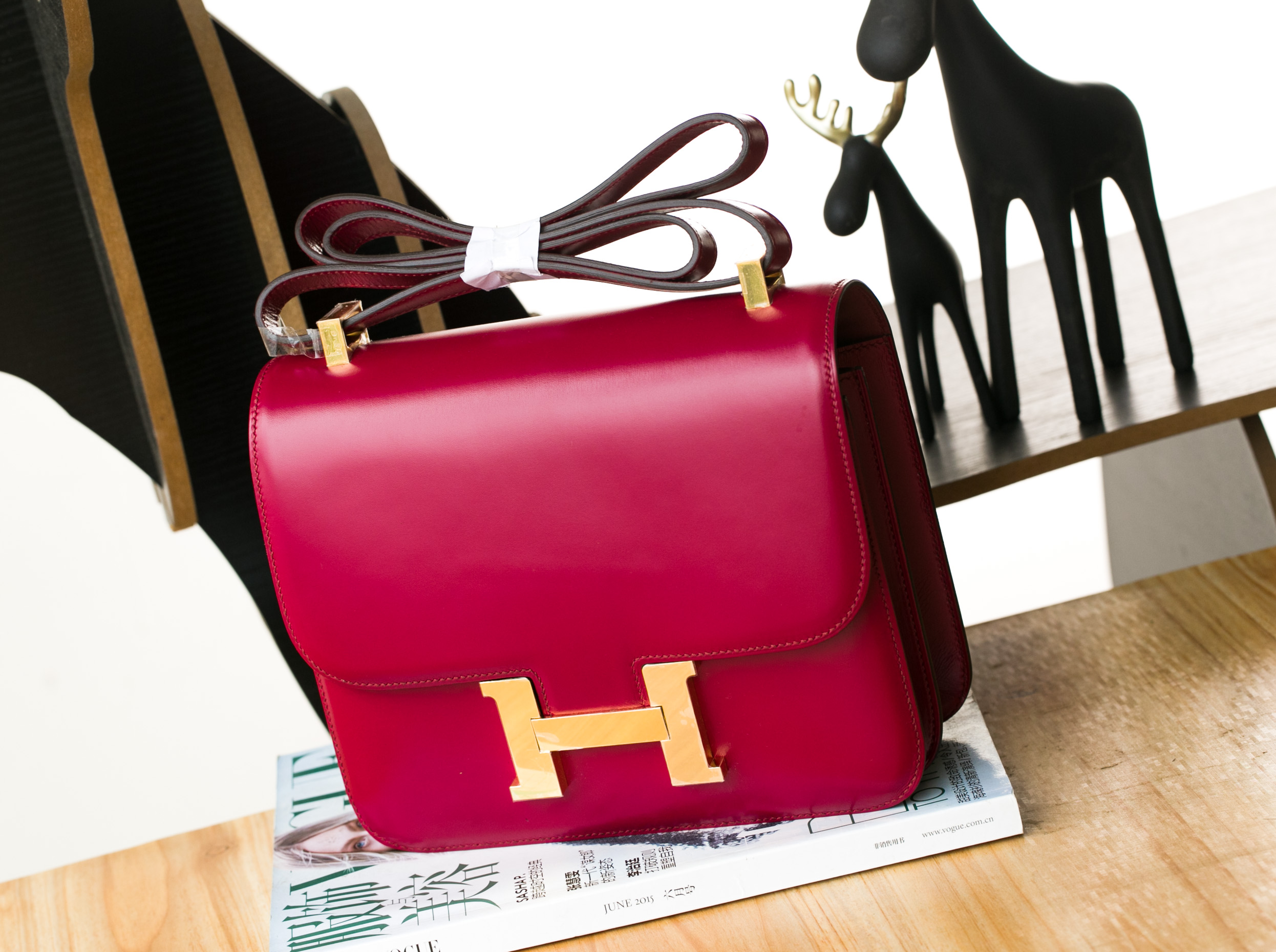 爱马仕空姐包 Hermes Constance 24cm B5宝石红进口顶级box牛皮 金扣