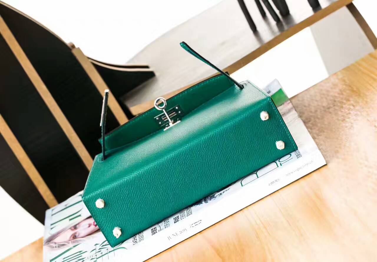 爱马仕包包官网 Hermes Minikelly 18cm Z6孔雀绿原厂epsom牛皮迷你凯莉包