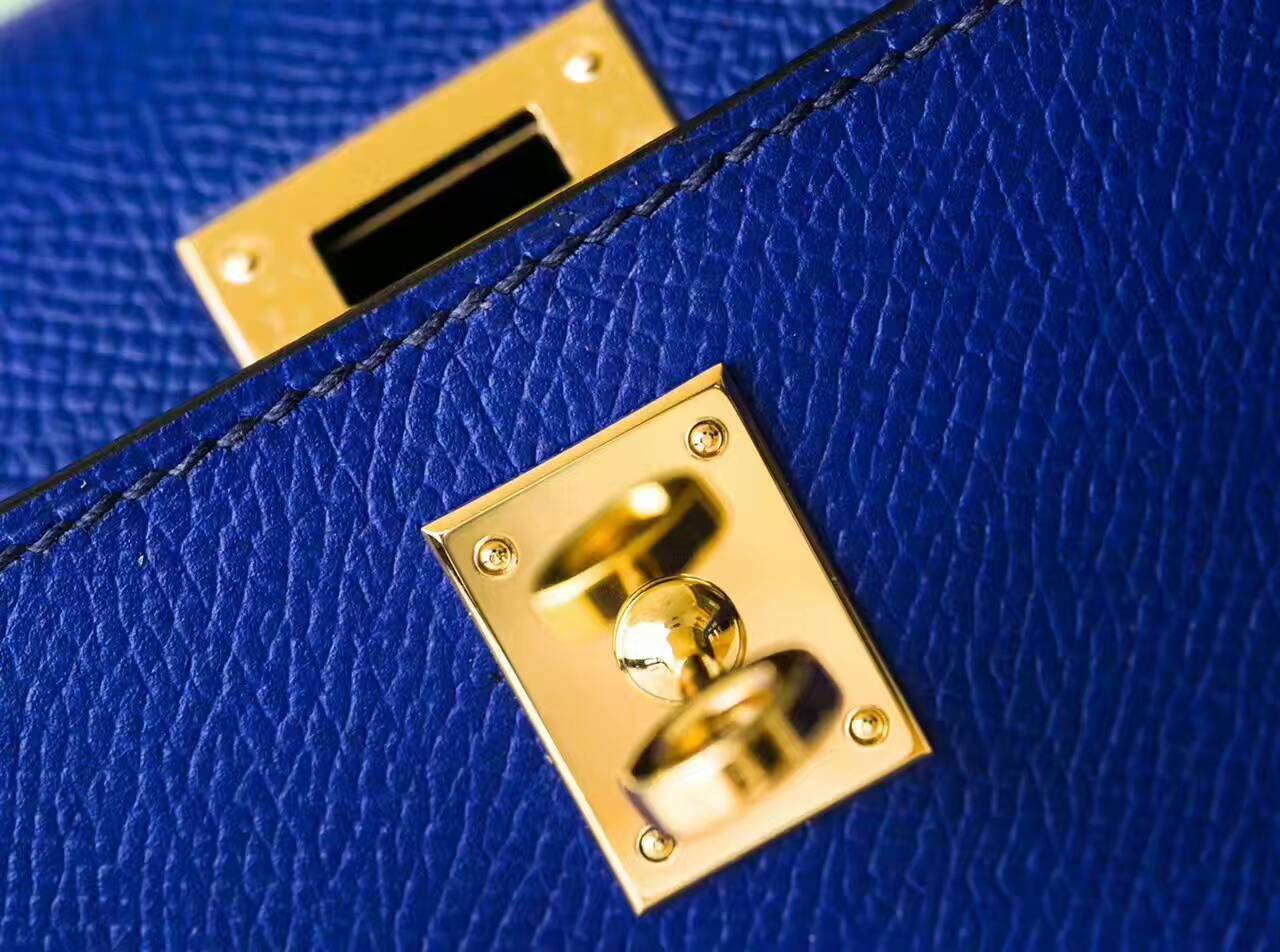 Hermes Minikelly 18cm 爱马仕7T电光蓝原厂epsom牛皮迷你凯莉包2代