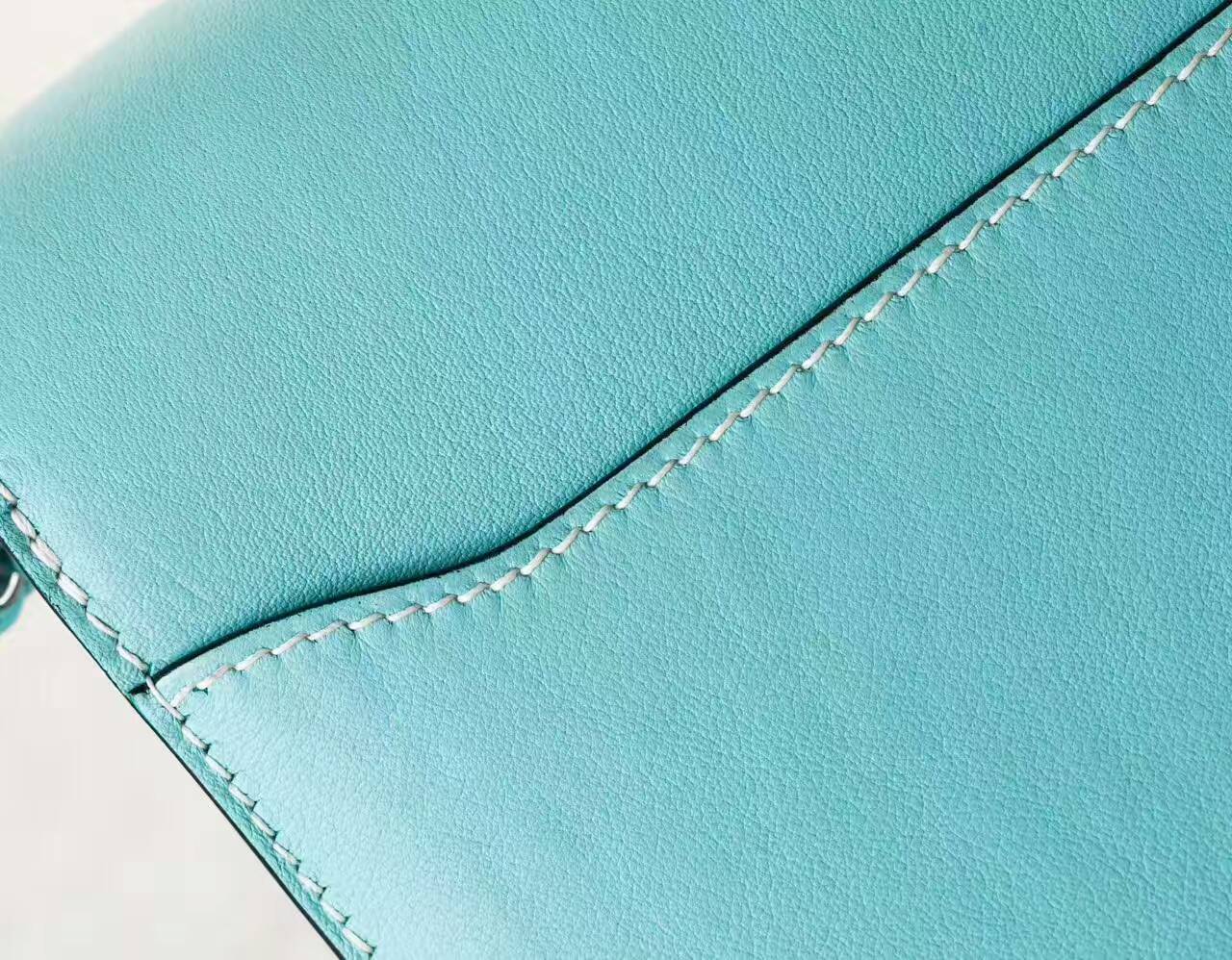 爱马仕包包价格 Hermes 3P马卡龙蓝原厂Swift皮猪鼻子包Roulis23cm