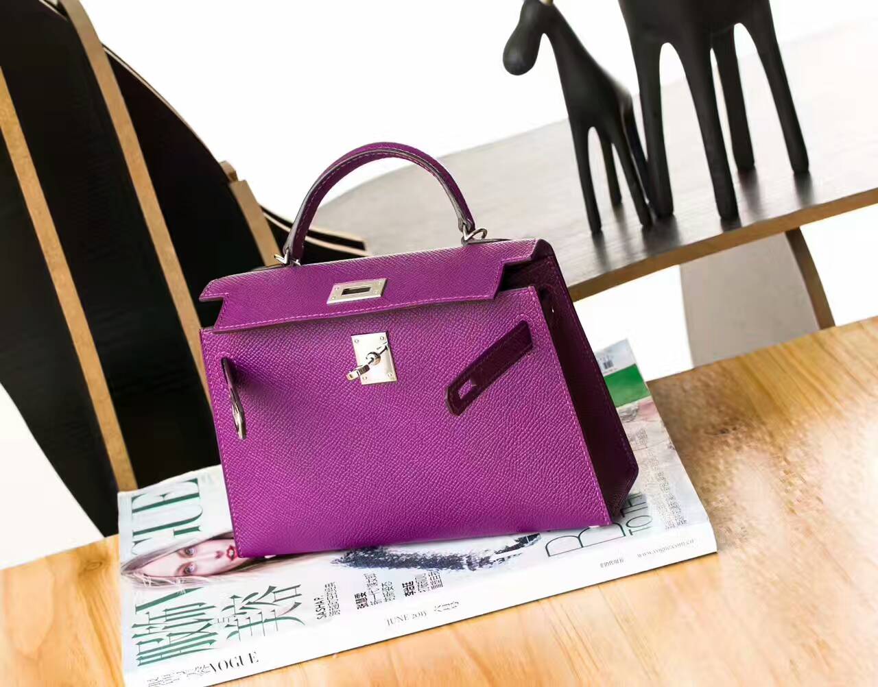 爱马仕迷你凯莉包 Hermes P9海葵紫原厂epsom牛皮Minikelly 18cm