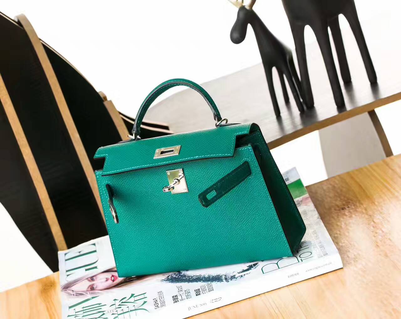 爱马仕包包官网 Hermes Minikelly 18cm Z6孔雀绿原厂epsom牛皮迷你凯莉包