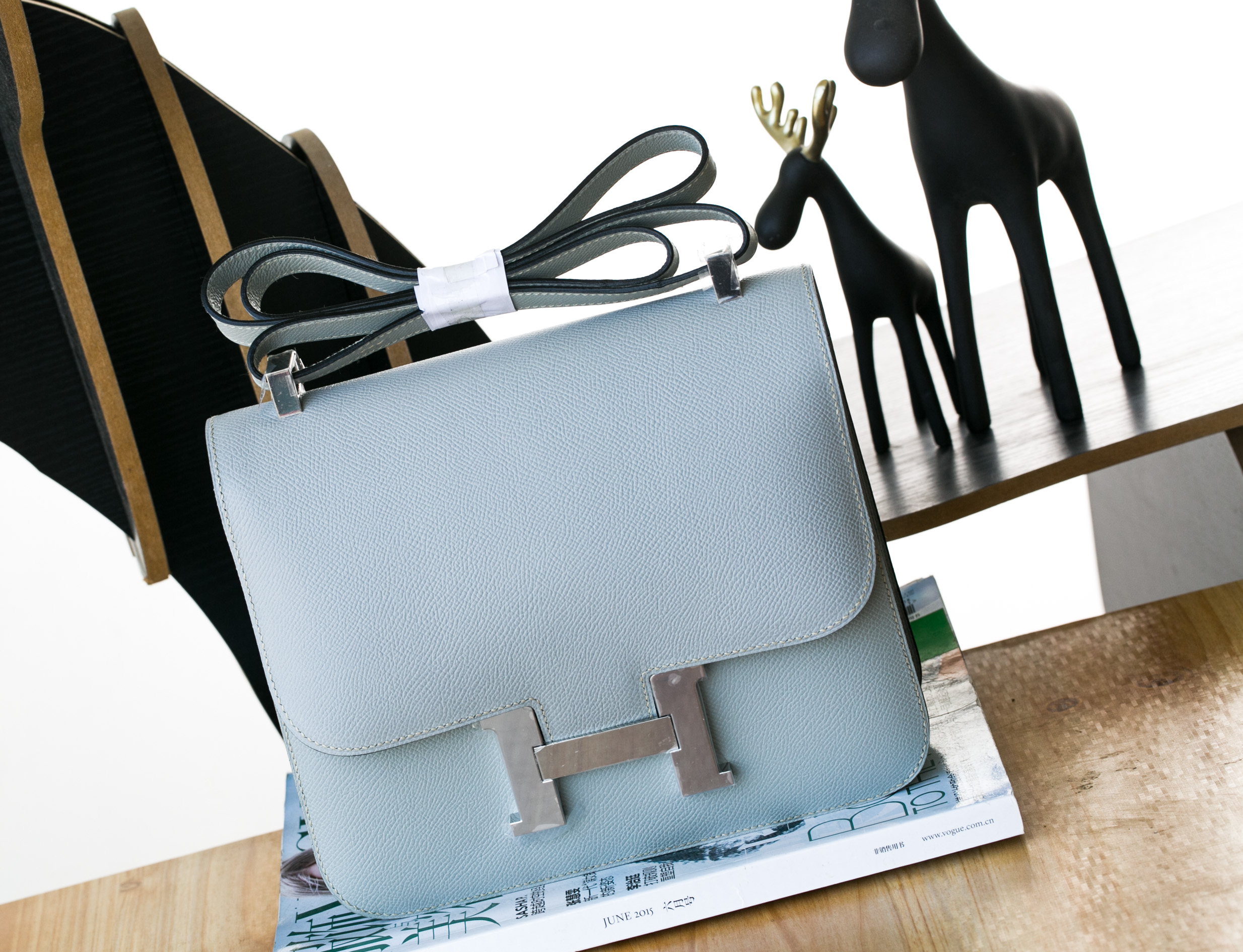 爱马仕女包官网 Hermes J7亚麻蓝原厂epsom牛皮空姐包24cm 银扣