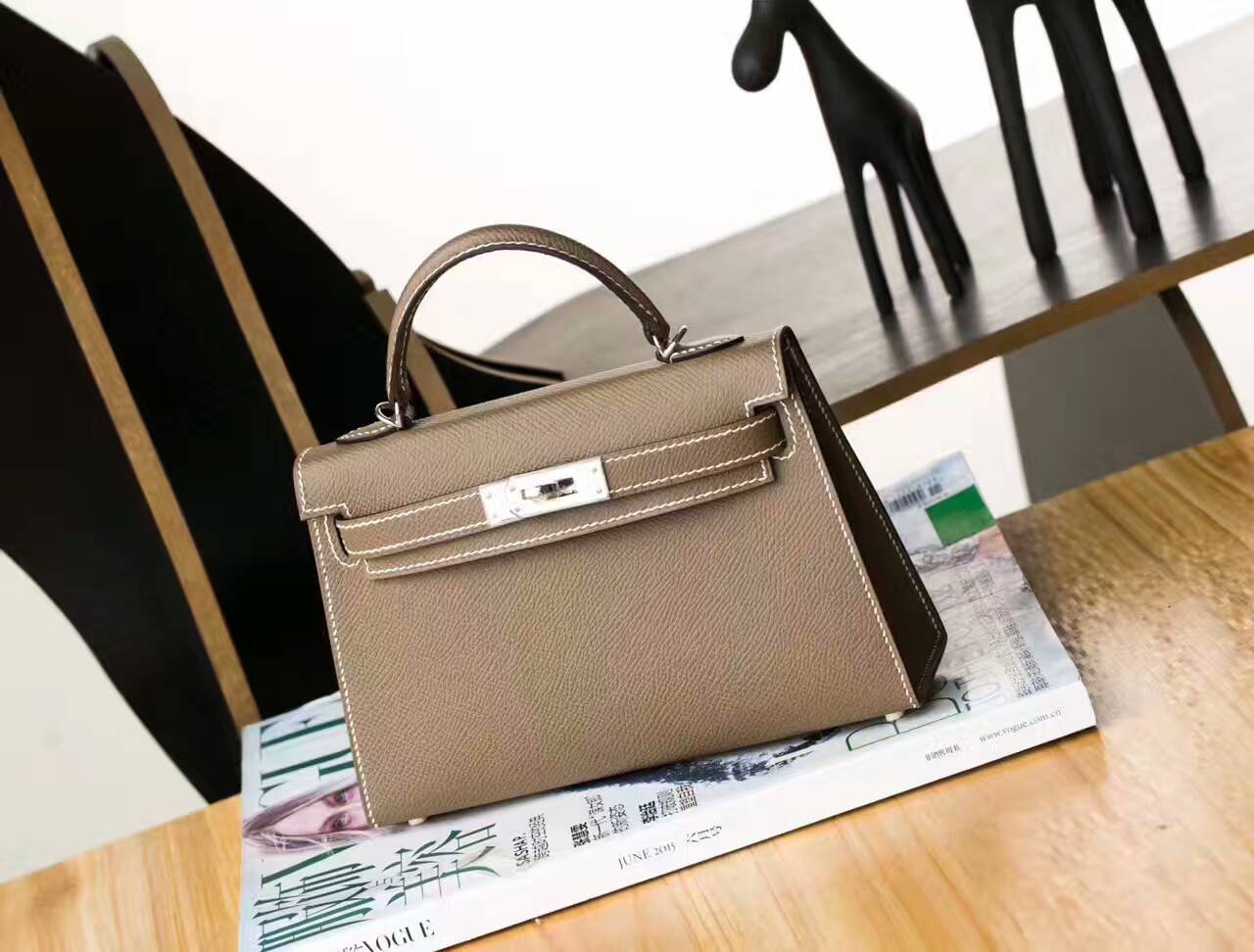 爱马仕迷你凯莉包 Hermes Minikelly 19cm CK18大象灰原厂epsom牛皮