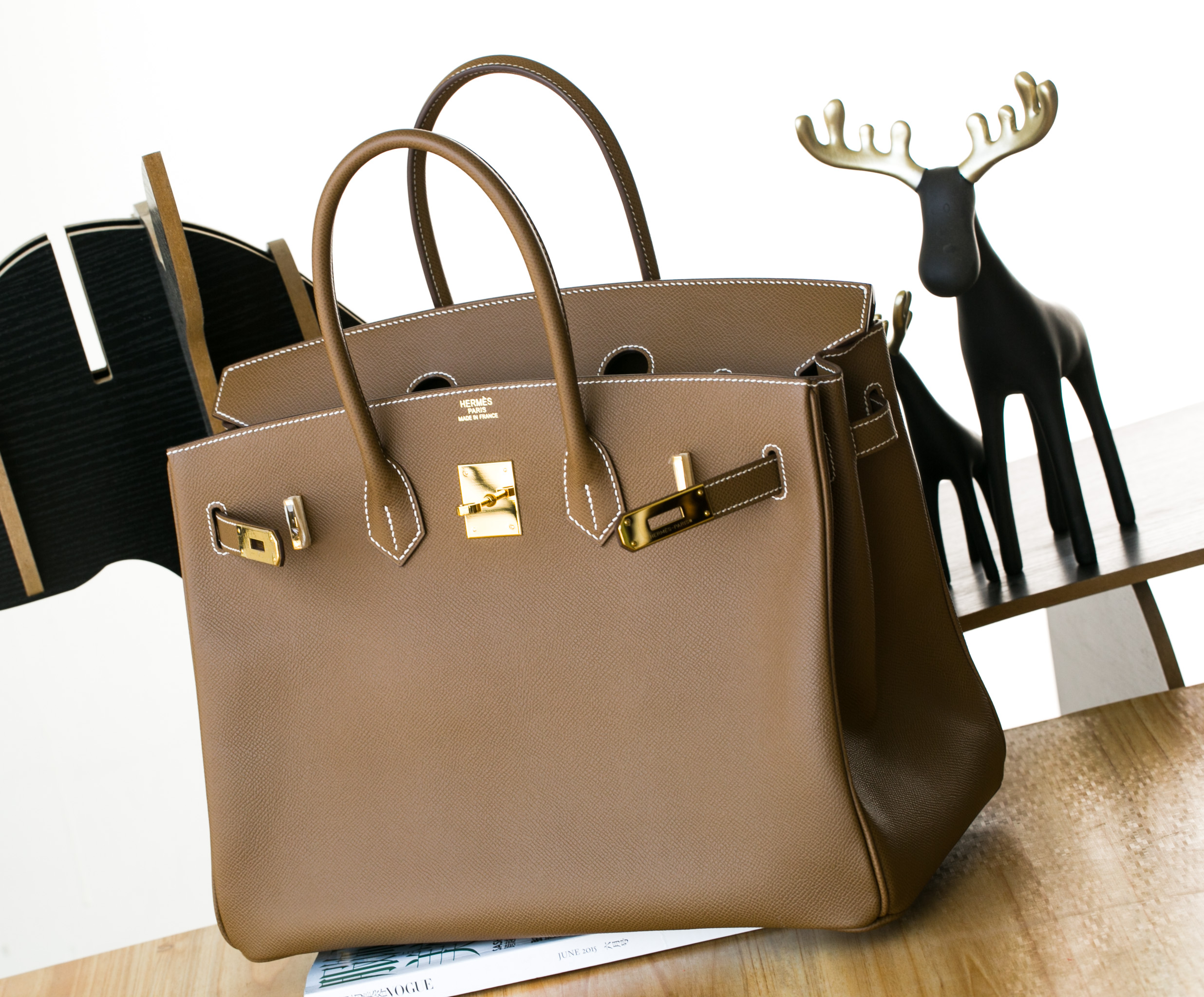 爱马仕铂金包新款 Hermes干邑棕原厂epsom牛皮Birkin35cm 金扣