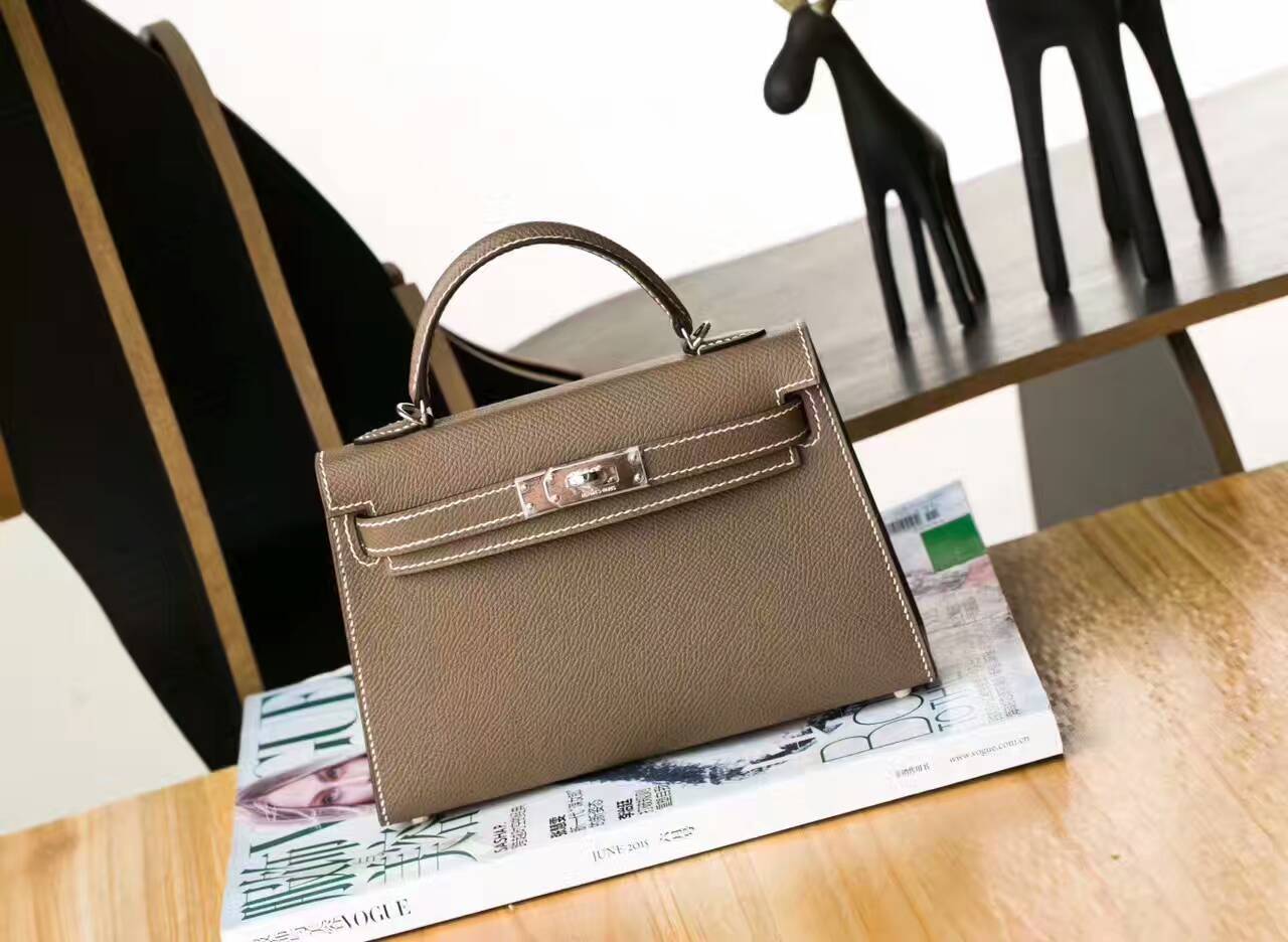 爱马仕迷你凯莉包 Hermes Minikelly 19cm CK18大象灰原厂epsom牛皮