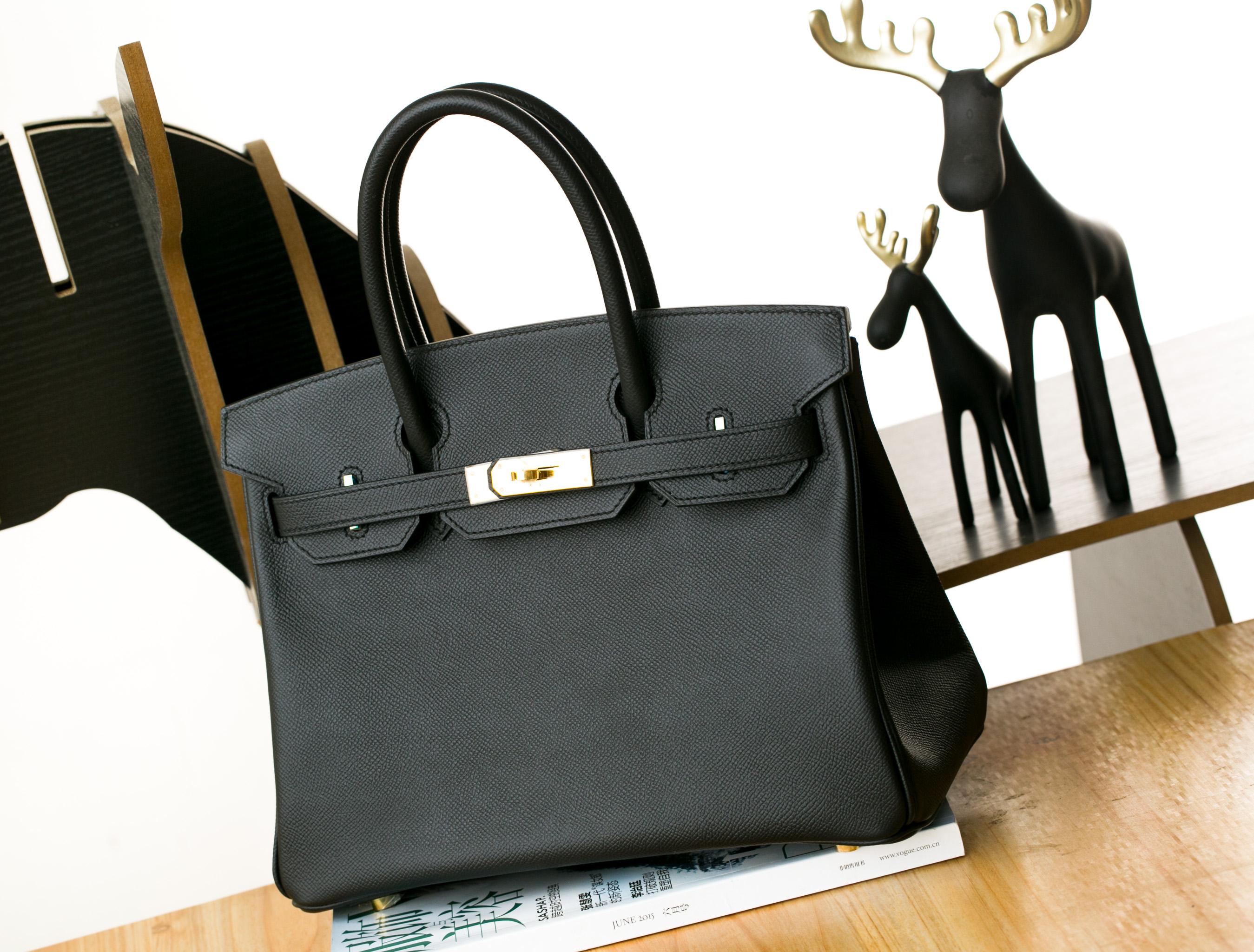 爱马仕Birkin包 Hermes CK89黑色原厂 epsom牛皮铂金包30cm