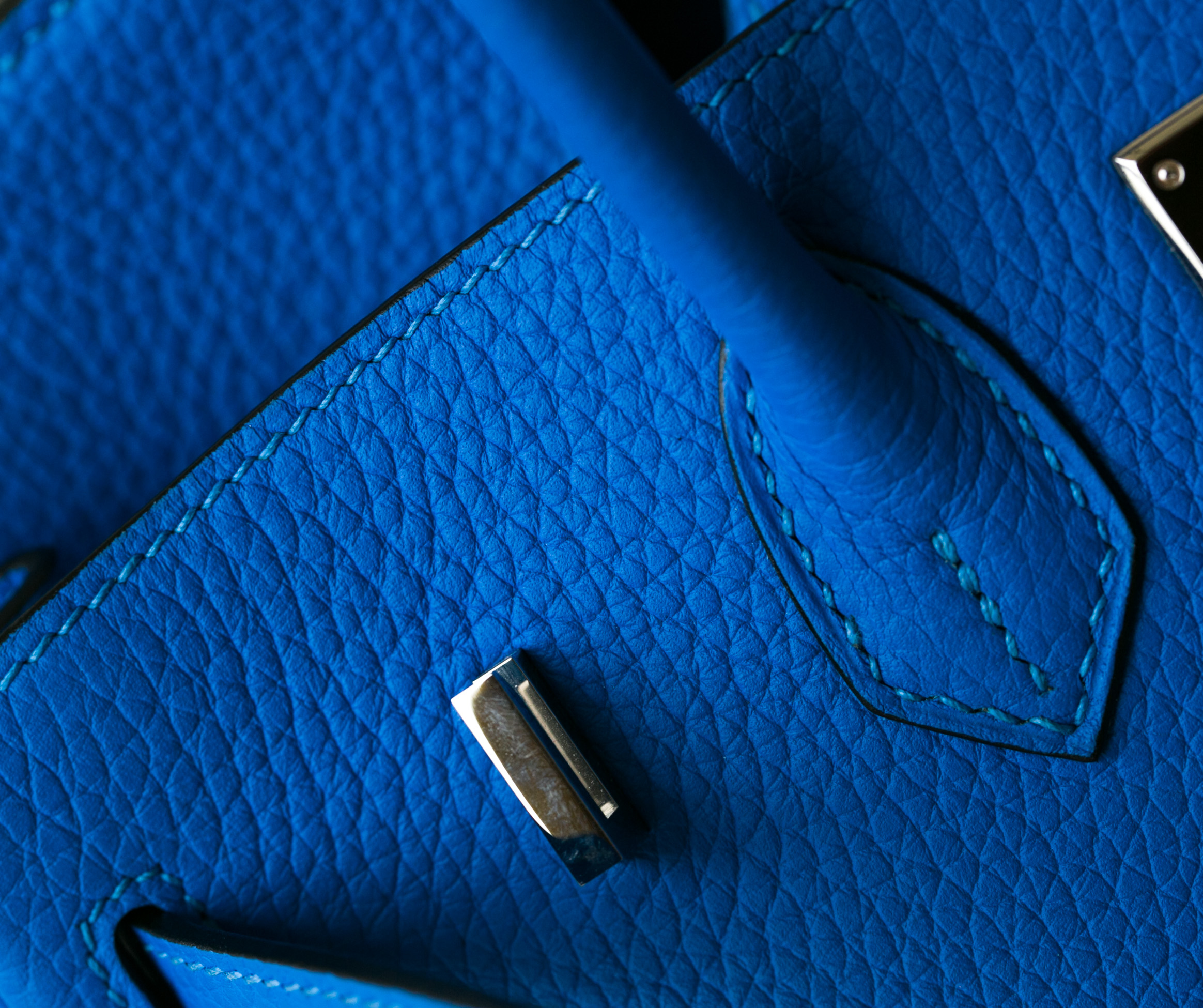 爱马仕Birkin包包 Hermes T7水妖蓝原厂TC牛皮铂金包25cm